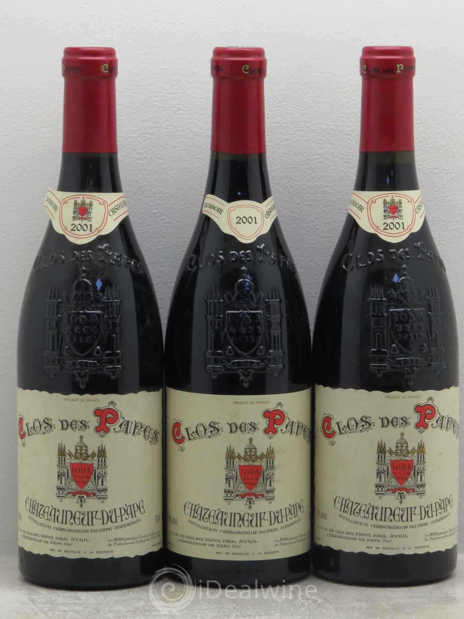 Châteauneuf-du-Pape Clos des Papes - Paul Avril 2001 - Lot de 3 bouteilles - 0