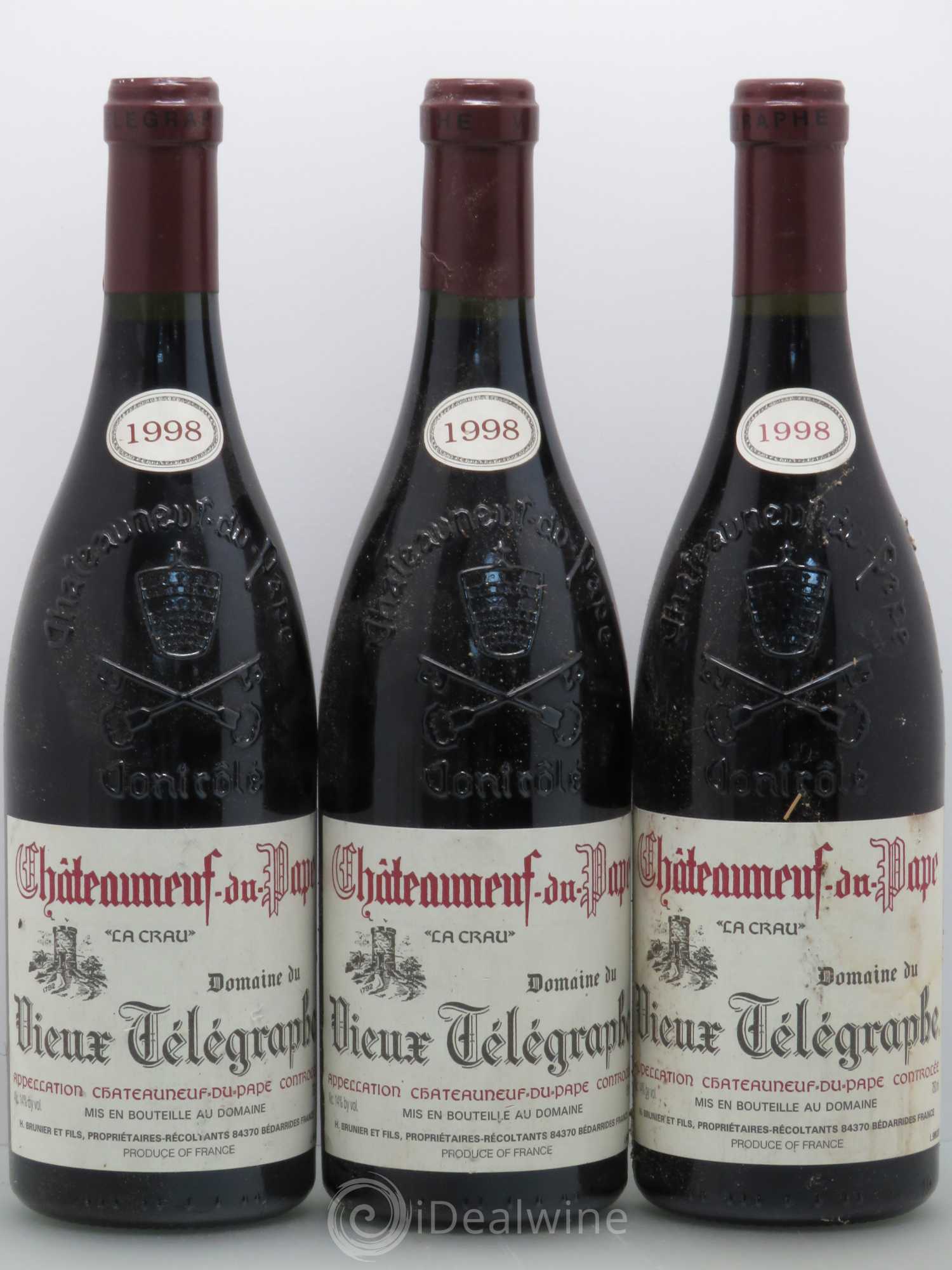 Châteauneuf-du-Pape Vieux Télégraphe (Domaine du) Vignobles Brunier 1998 - Lot de 3 bouteilles - 0