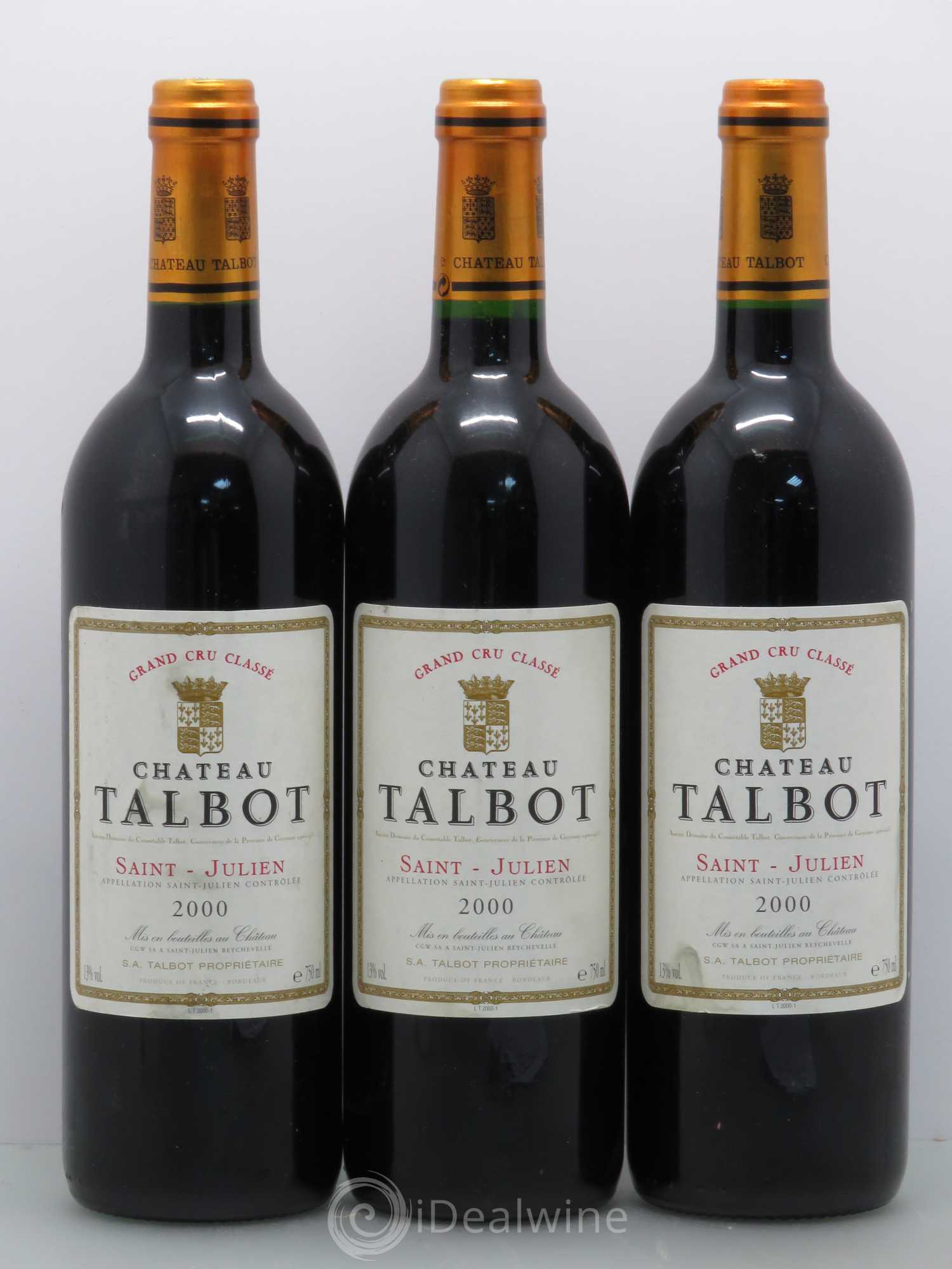 Château Talbot 4ème Grand Cru Classé 2000 - Lot de 3 bouteilles - 0