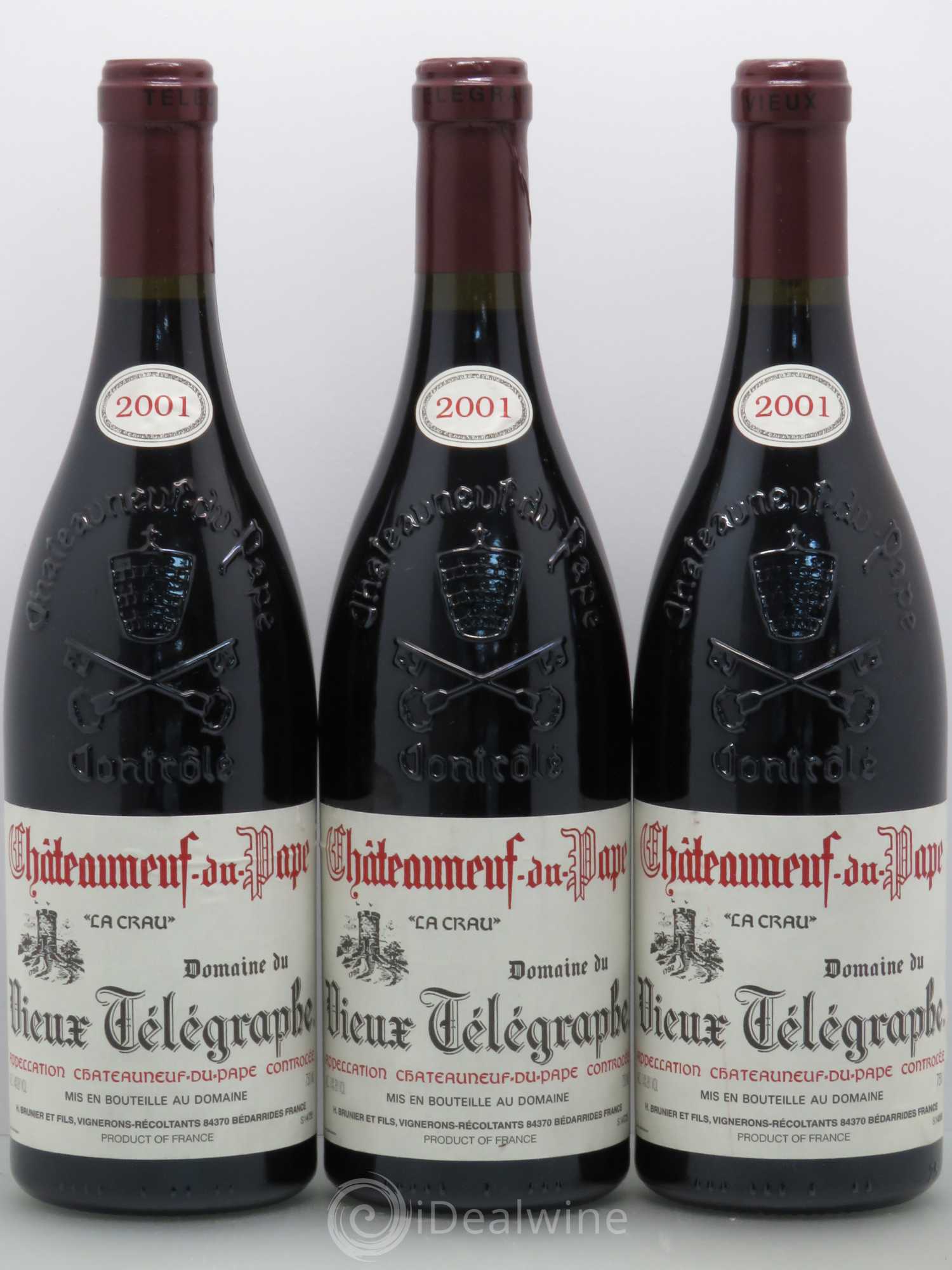 Châteauneuf-du-Pape Vieux Télégraphe (Domaine du) Vignobles Brunier 2001 - Lot de 3 bouteilles - 0