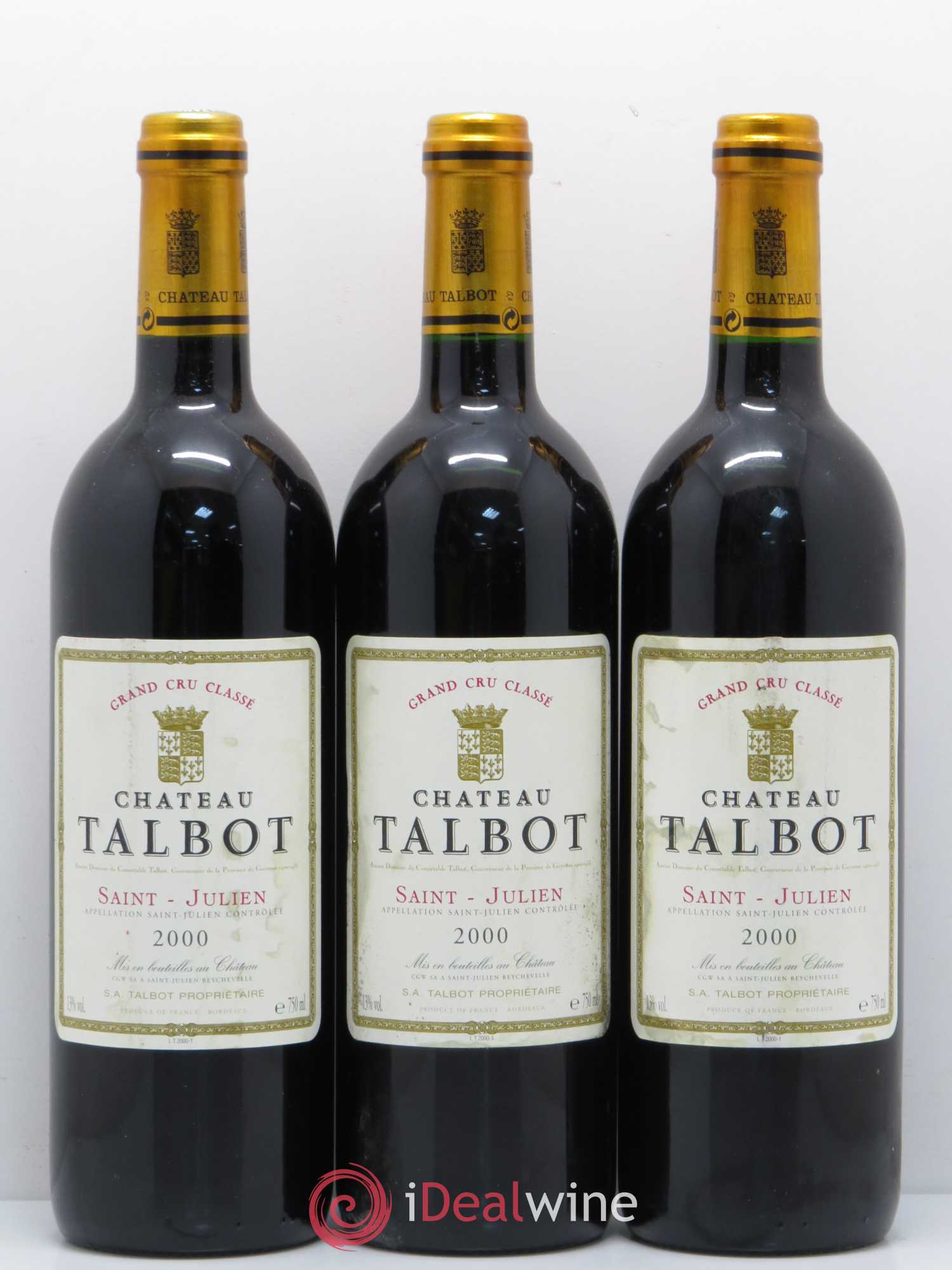 Château Talbot 4ème Grand Cru Classé 2000 - Lot de 3 bouteilles - 0