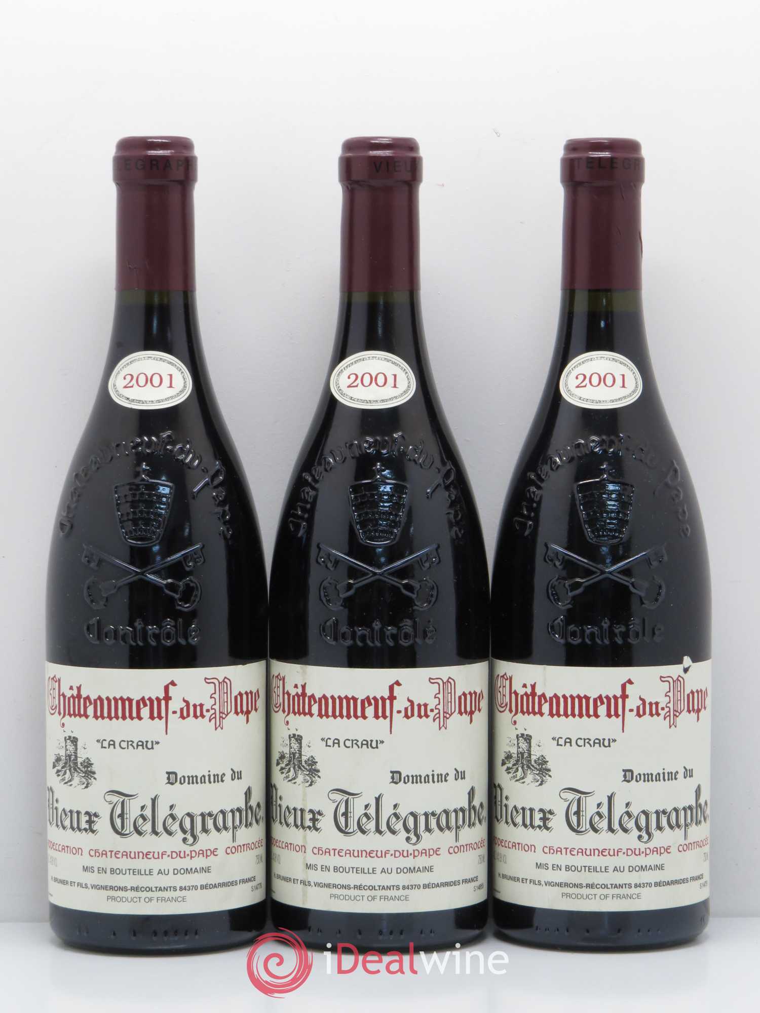 Châteauneuf-du-Pape Vieux Télégraphe (Domaine du) Vignobles Brunier 2001 - Lot de 3 bouteilles - 0