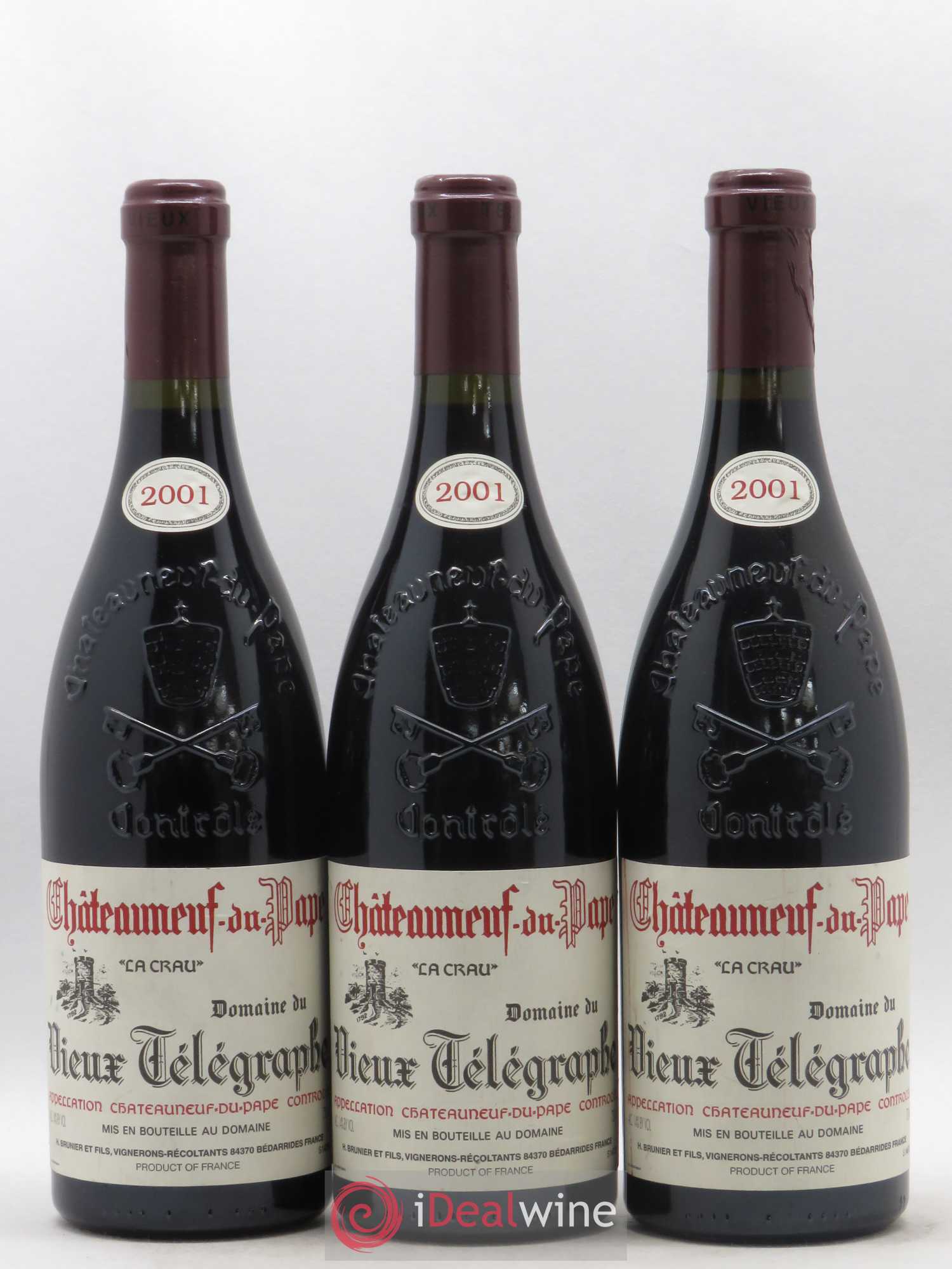 Châteauneuf-du-Pape Vieux Télégraphe (Domaine du) Vignobles Brunier La Crau 2001 - Lot de 3 bouteilles - 0