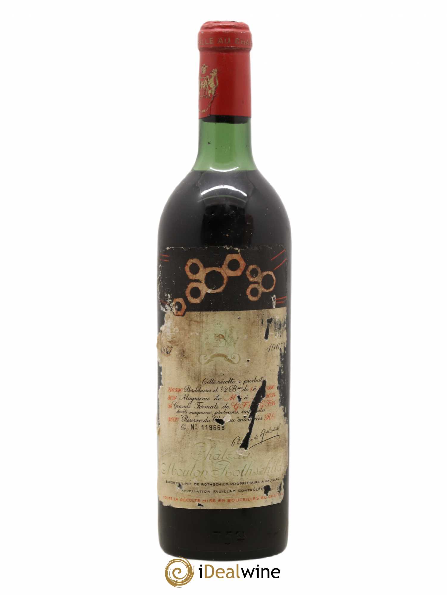 Château Mouton Rothschild 1er Grand Cru Classé 1967 - Lot de 1 bouteille - 0