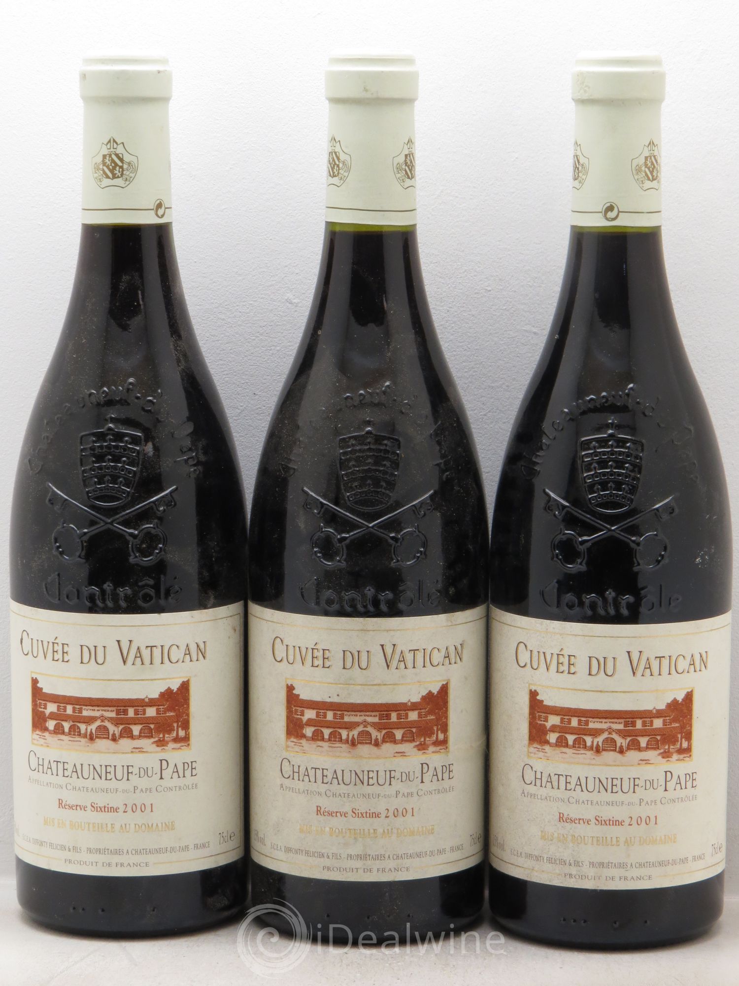 Châteauneuf-du-Pape Cuvée du Vatican Réserve Sixtine Famille Diffonty 2001 - Lot de 3 bouteilles - 0
