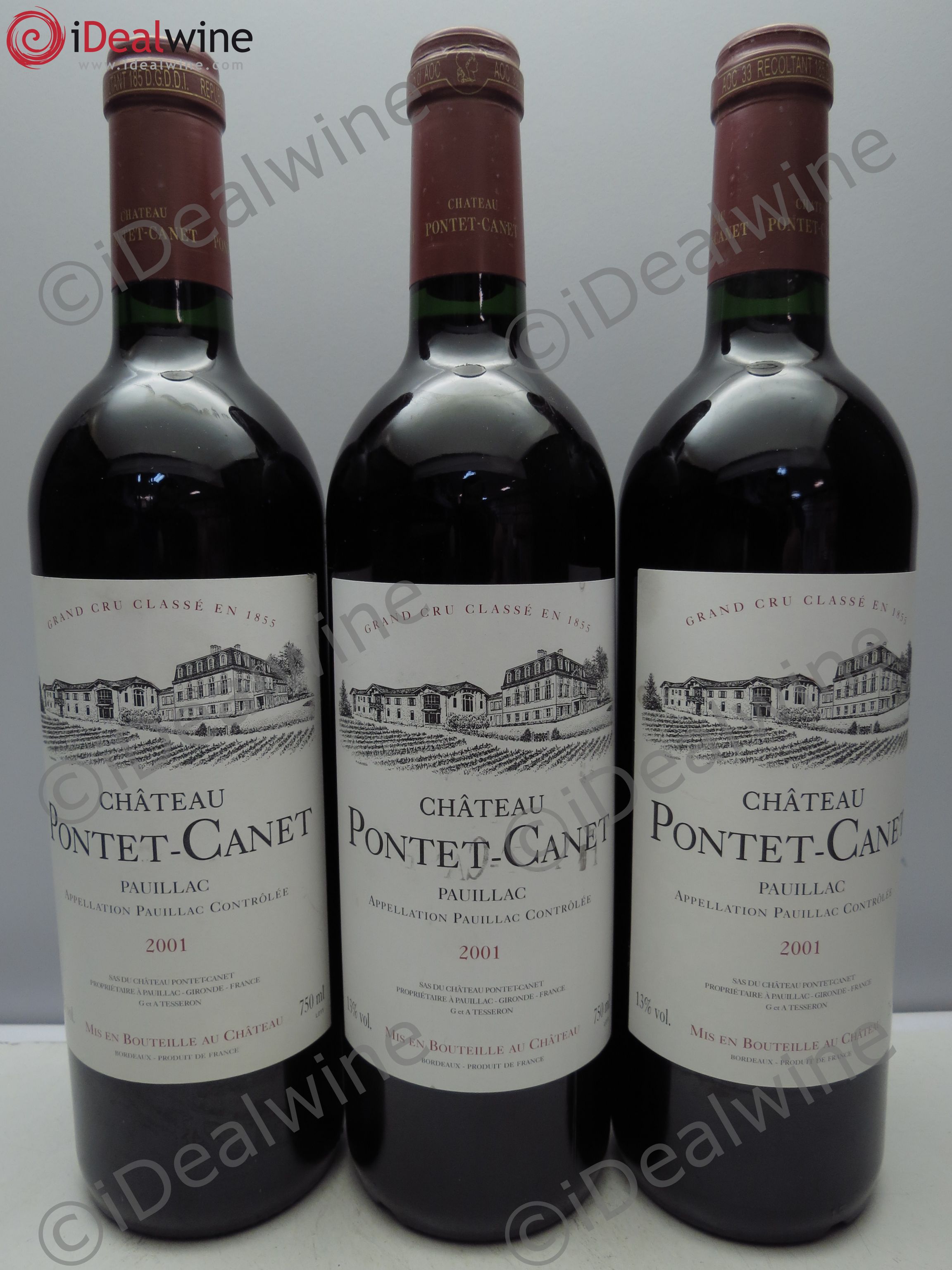 Château Pontet Canet 5ème Grand Cru Classé 2001 - Lot de 3 bouteilles - 0