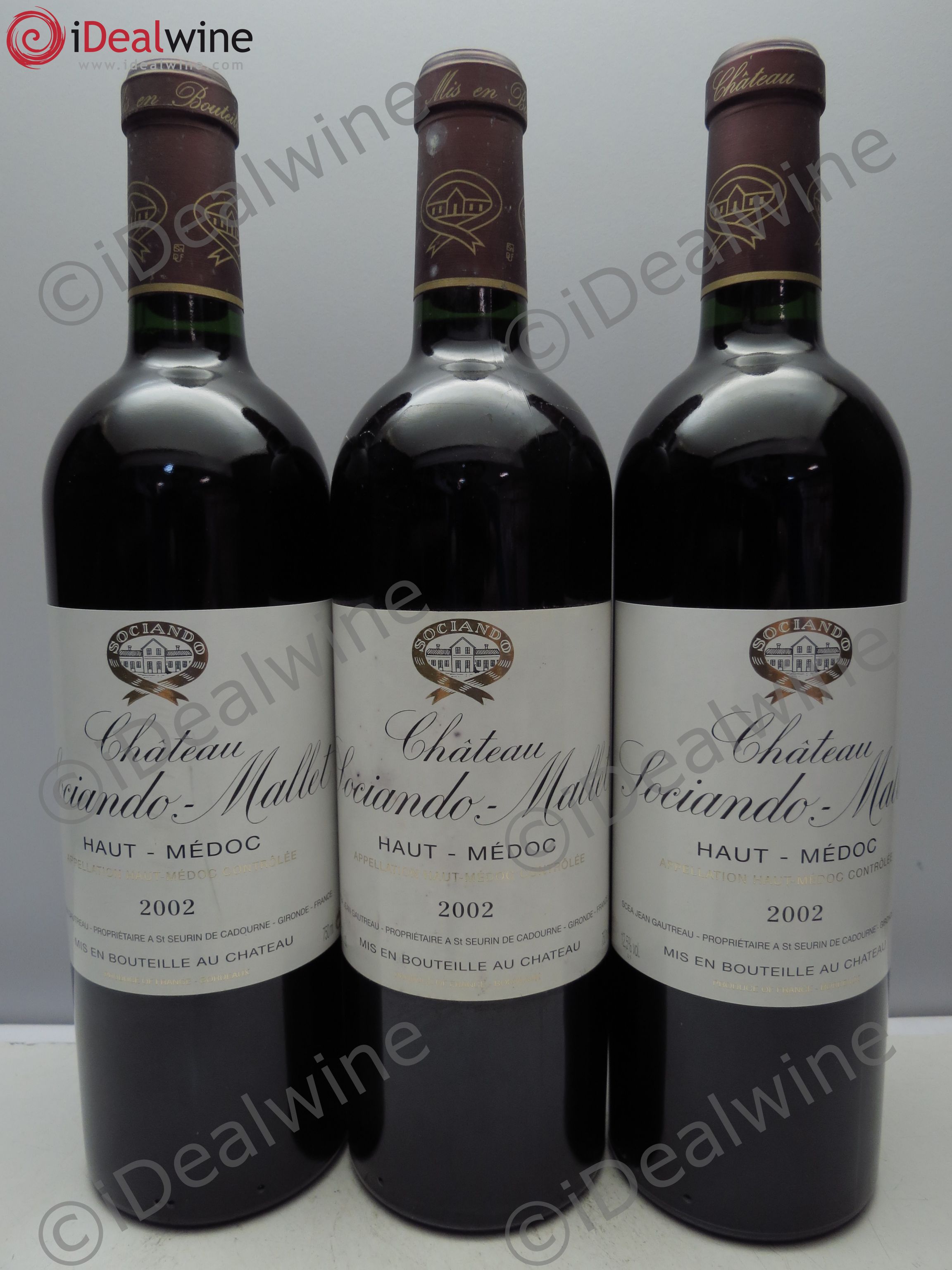 Château Sociando Mallet 2002 - Lot de 3 bouteilles - 0