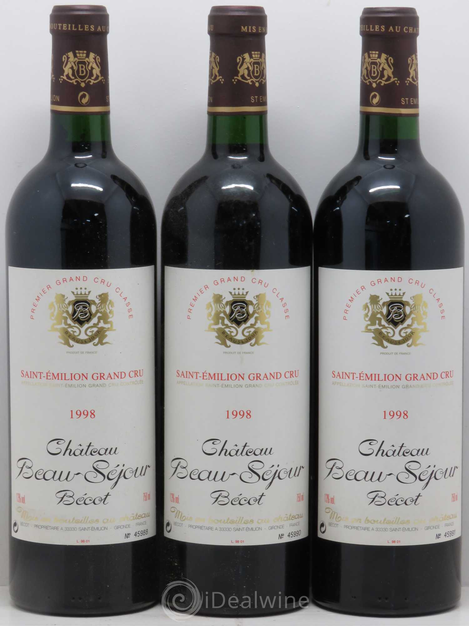 Château Beau-Séjour Bécot 1er Grand Cru Classé B 1998 - Lot de 12 bouteilles - 1