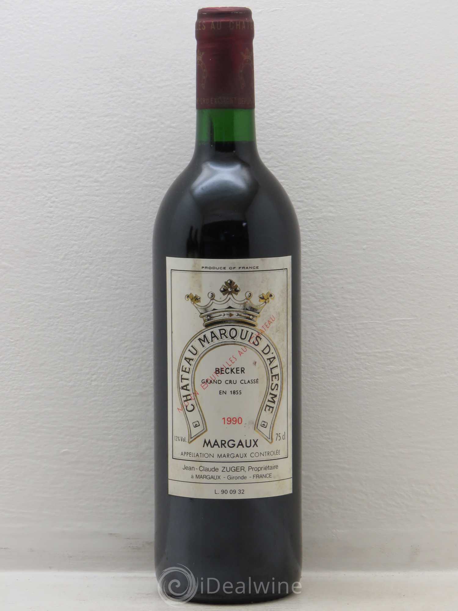 Château Marquis d'Alesme 1990 - Lot de 1 bouteille - 0