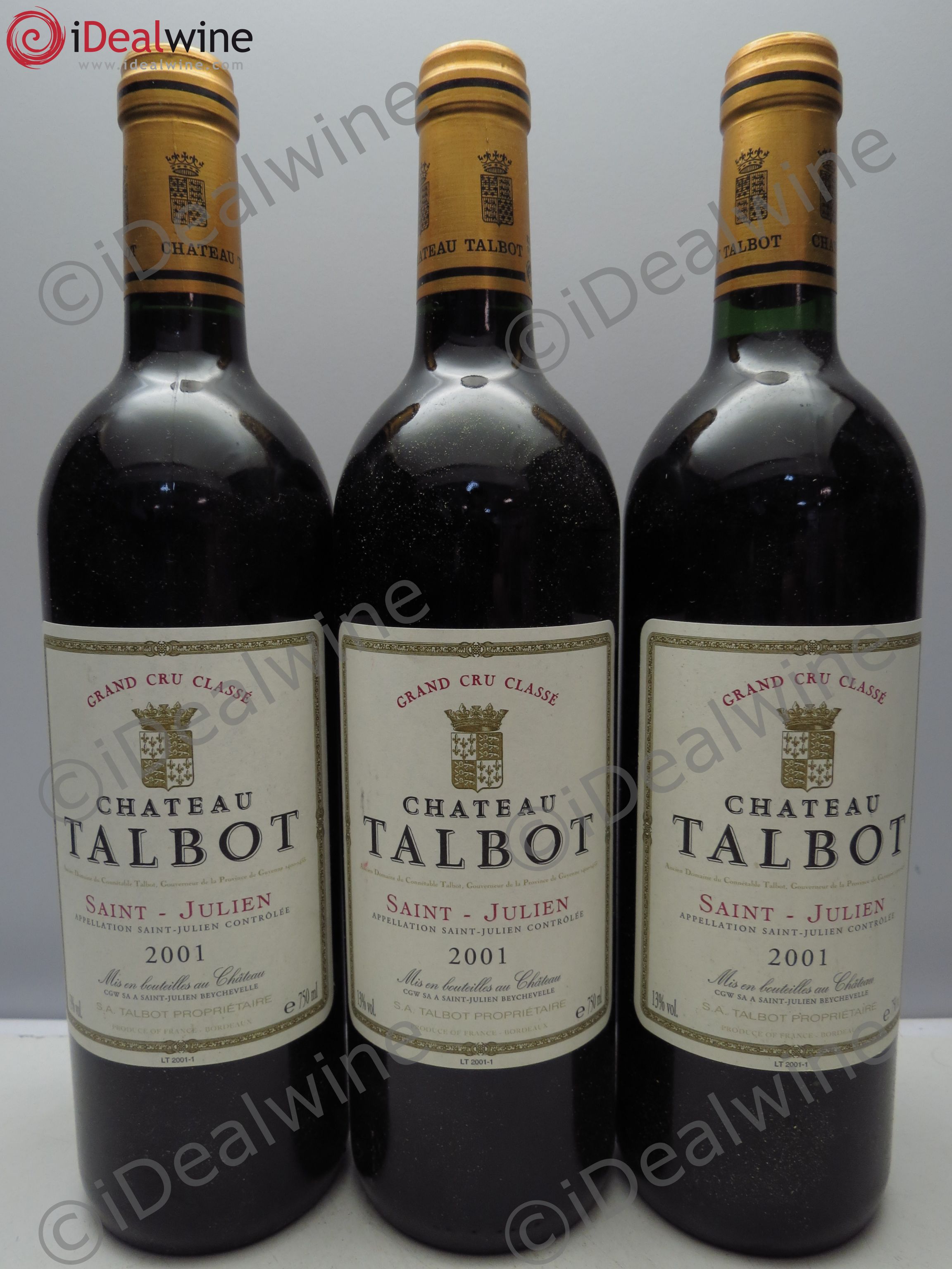 Château Talbot 4ème Grand Cru Classé 2001 - Lot de 3 bouteilles - 0