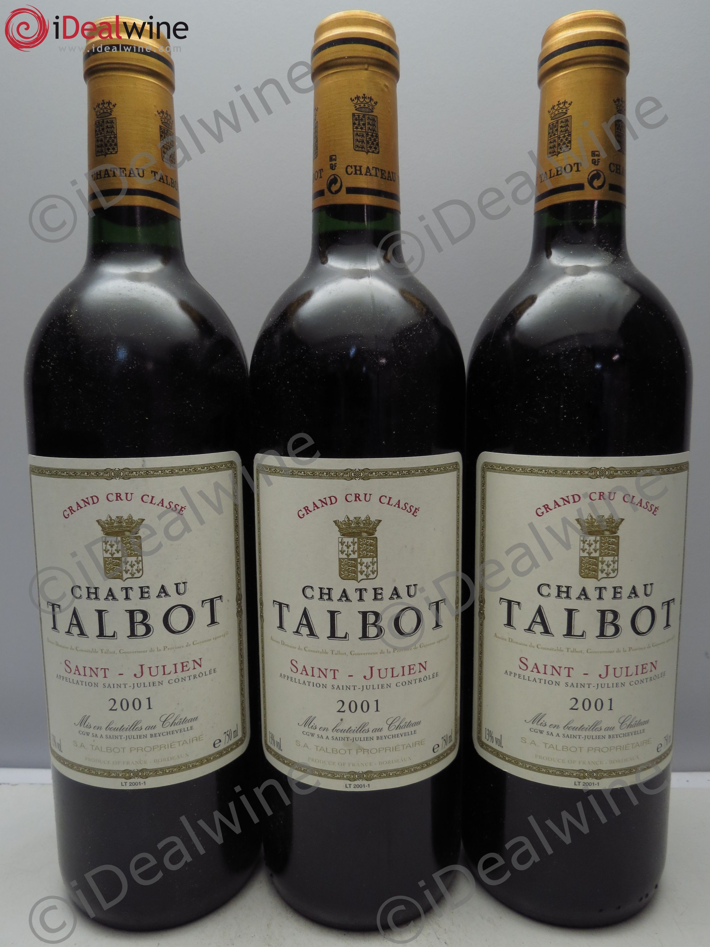 Château Talbot 4ème Grand Cru Classé 2001 - Lot de 3 bouteilles - 0
