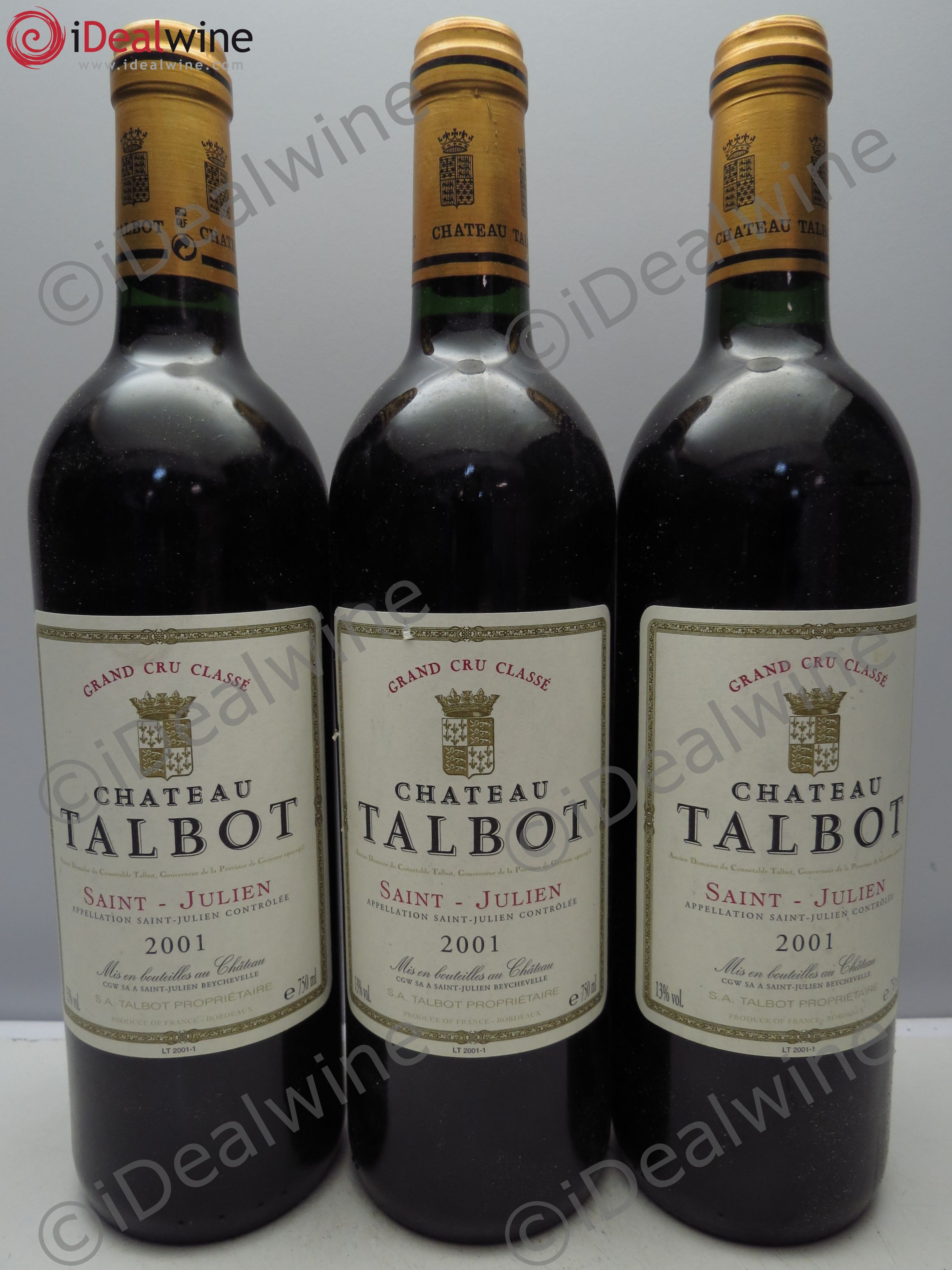 Château Talbot 4ème Grand Cru Classé 2001 - Lot de 3 bouteilles - 0