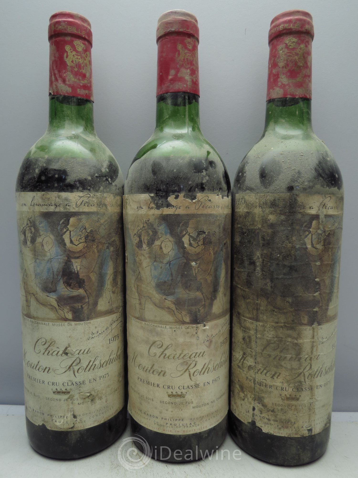 Château Mouton Rothschild 1er Grand Cru Classé 1973 - Lot de 3 bouteilles - 0