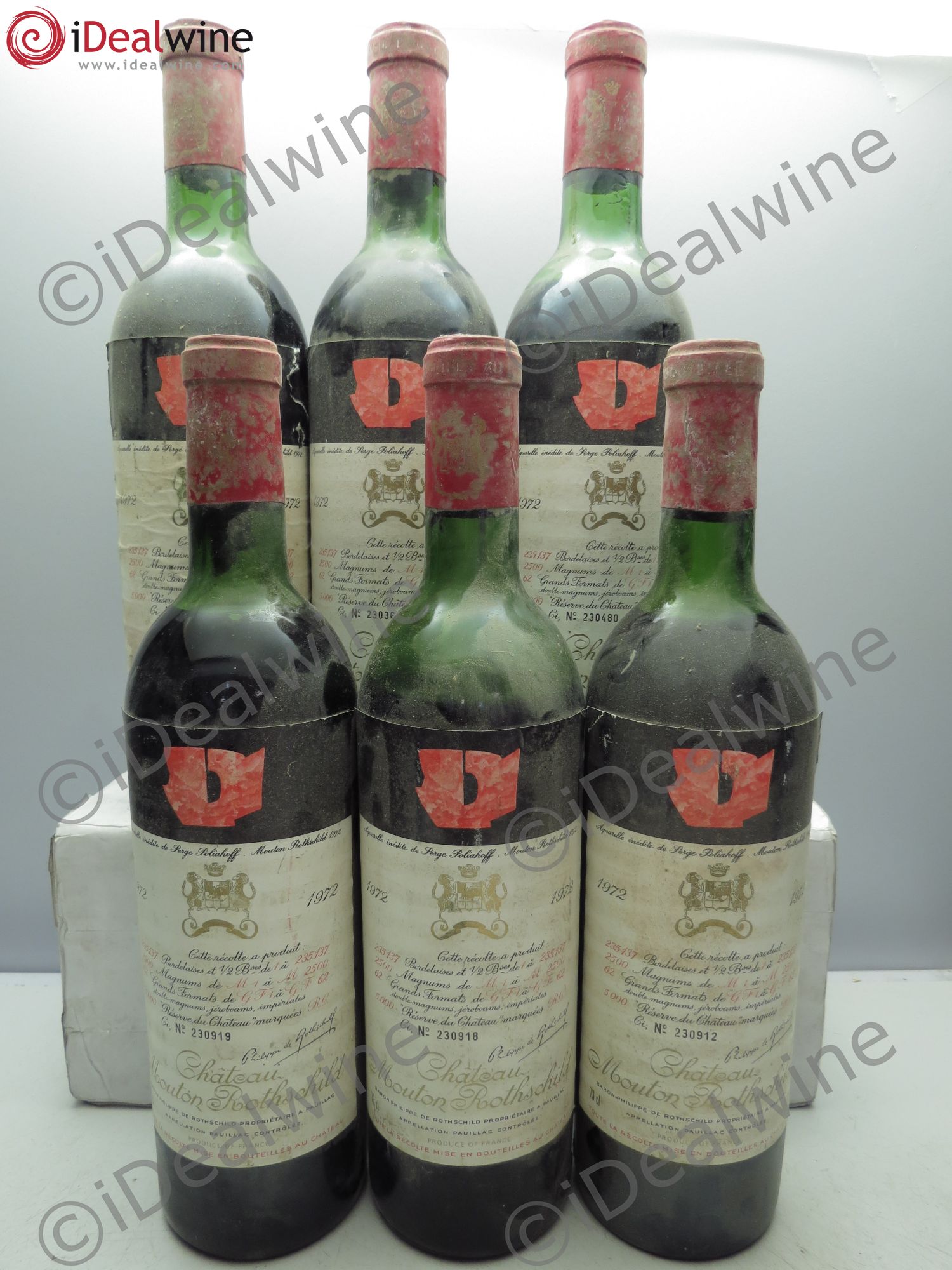 Château Mouton Rothschild 1er Grand Cru Classé 1972 - Lot de 6 bouteilles - 0