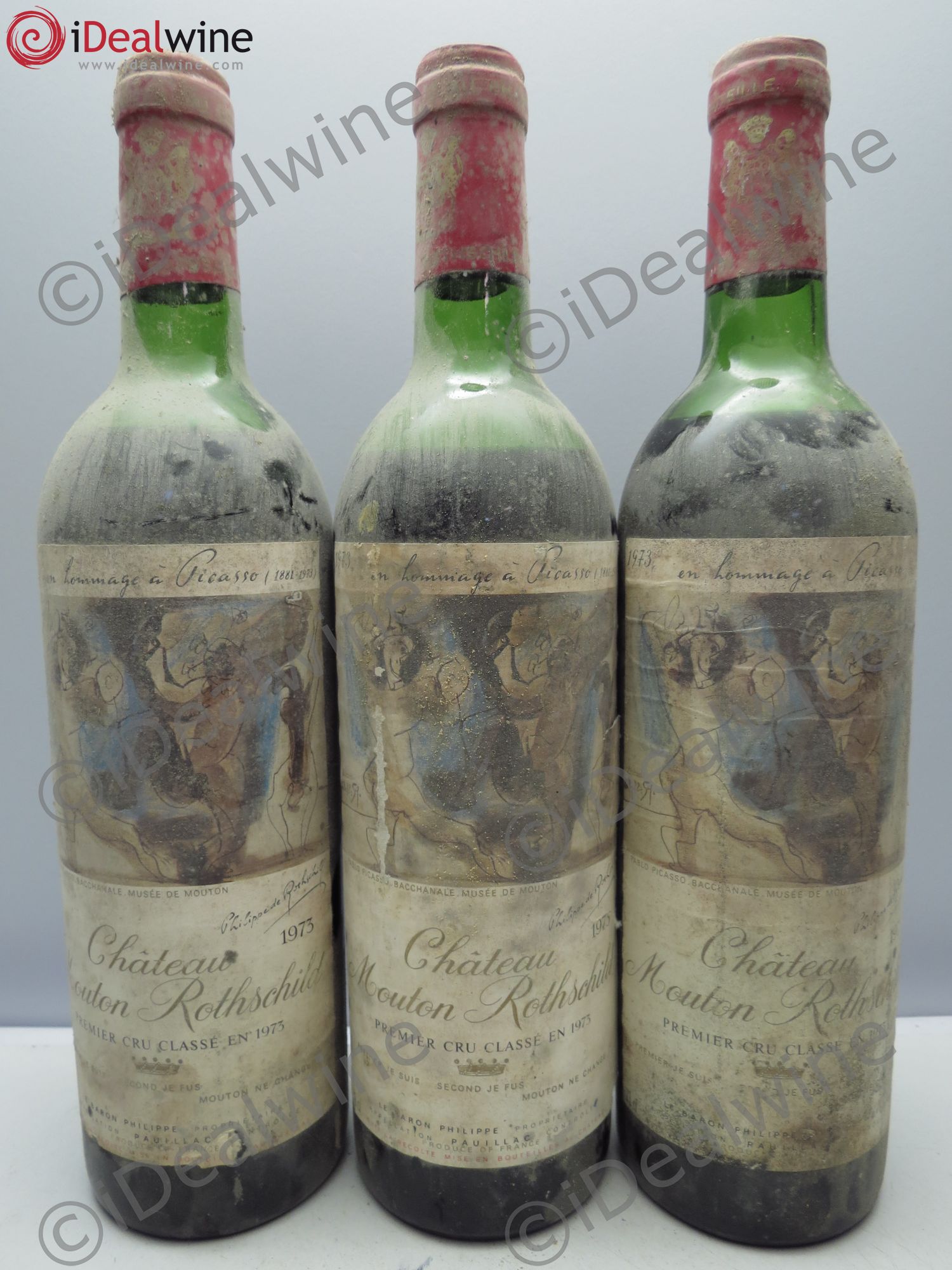 Château Mouton Rothschild 1er Grand Cru Classé 1973 - Lot de 3 bouteilles - 0