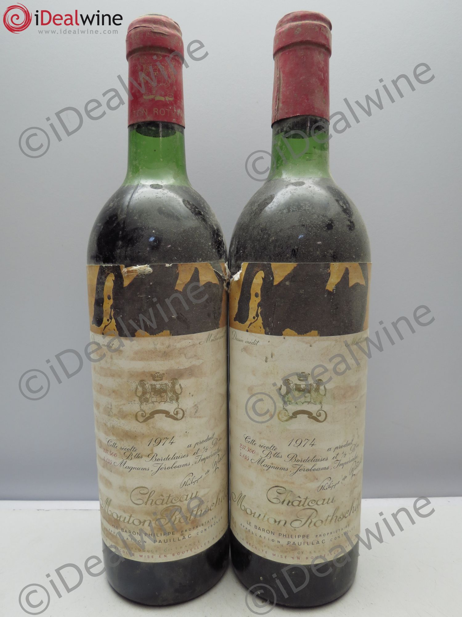 Château Mouton Rothschild 1er Grand Cru Classé 1974 - Lot de 2 bouteilles - 0