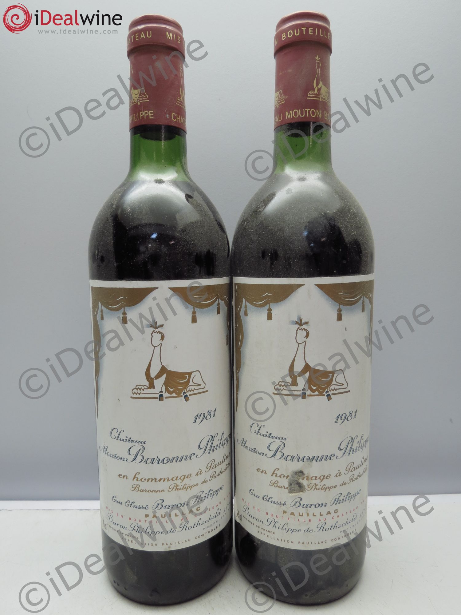 Château d' Armailhac - Mouton Baron(ne) Philippe 5ème Grand Cru Classé 1981 - Lot de 2 bouteilles - 0