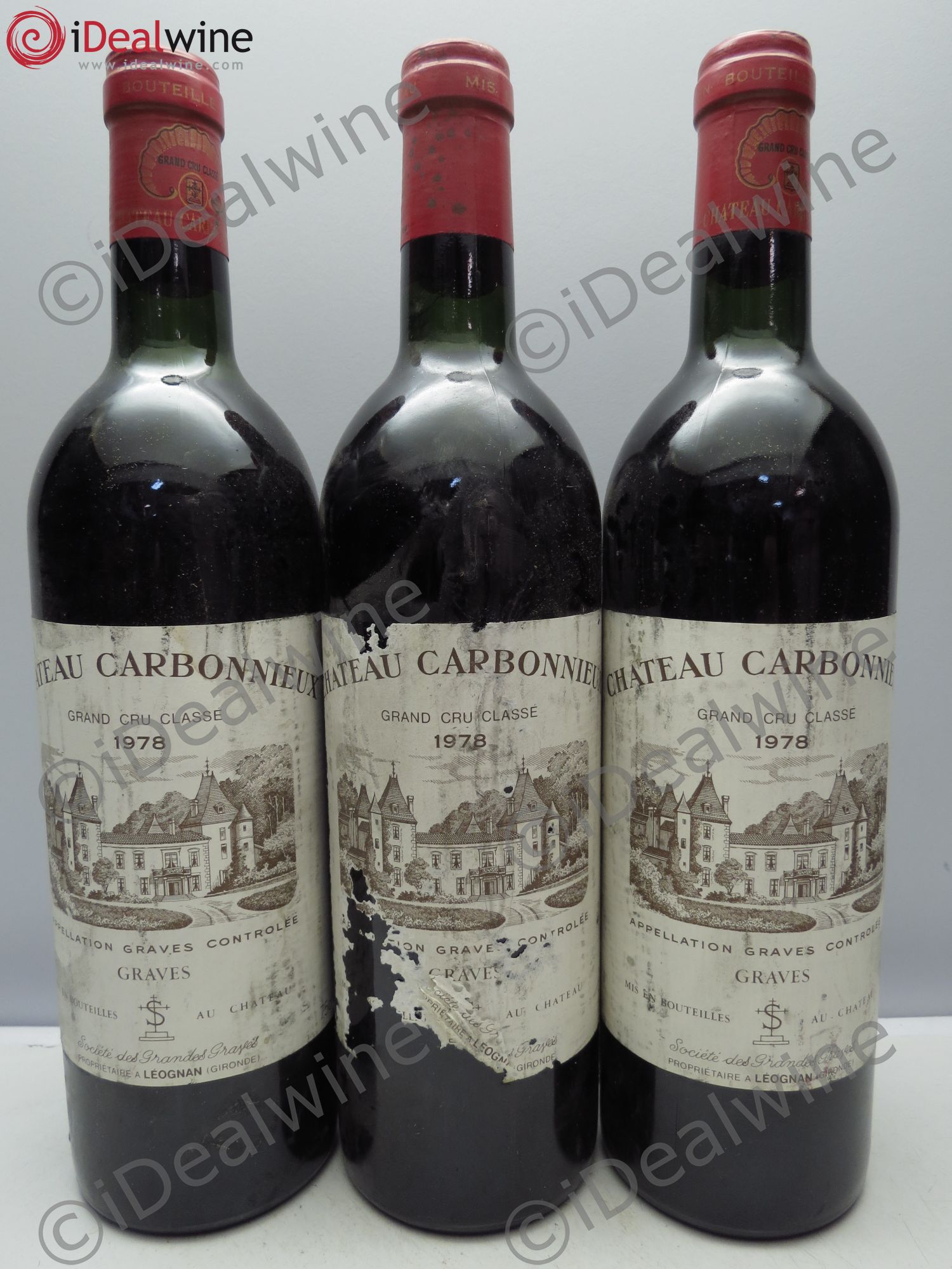 Château Carbonnieux Cru Classé de Graves 1978 - Lot de 3 bouteilles - 0