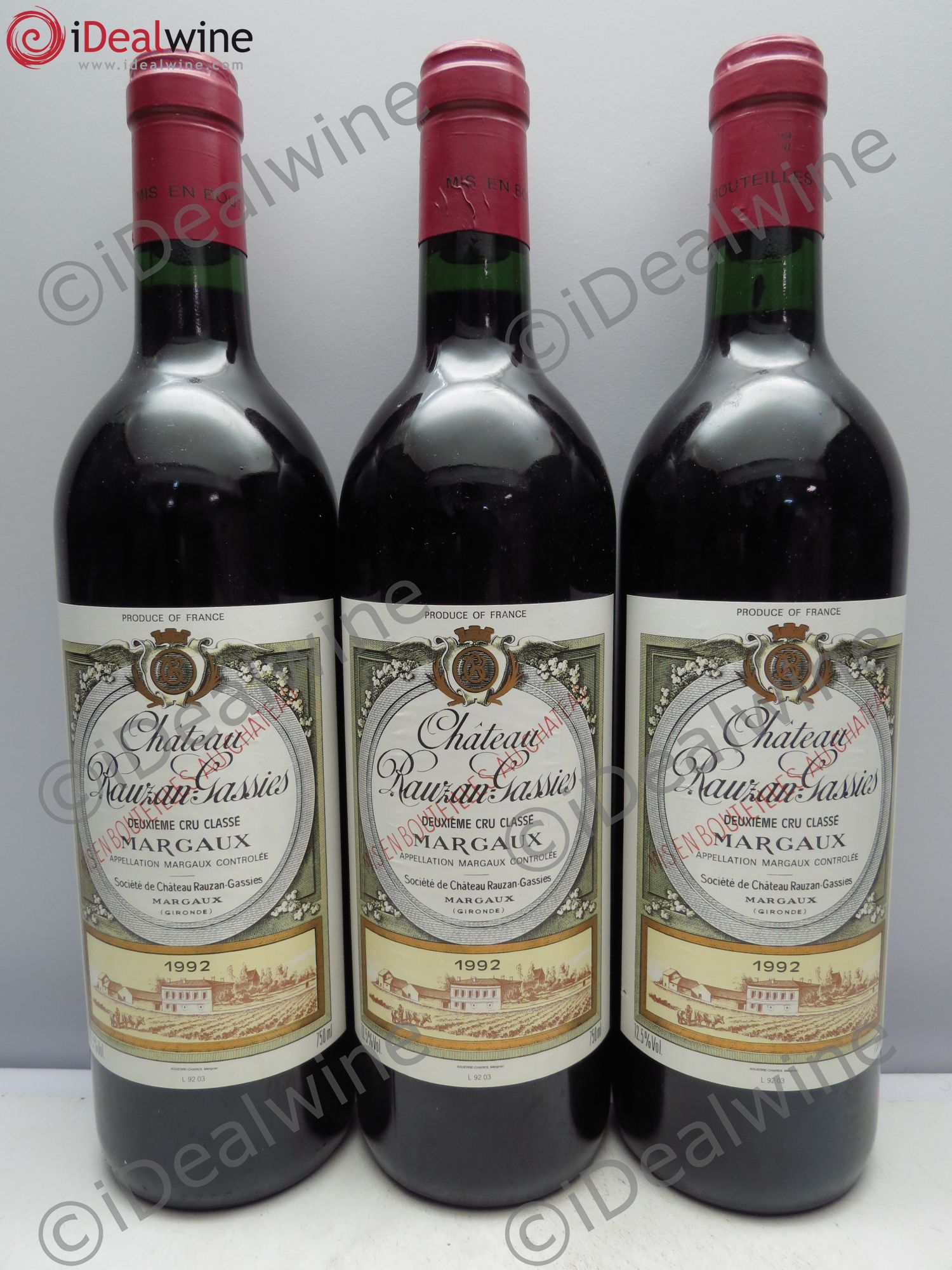 Château Rauzan-Gassies 2ème Grand Cru Classé 1992 - Lot de 3 bouteilles - 0