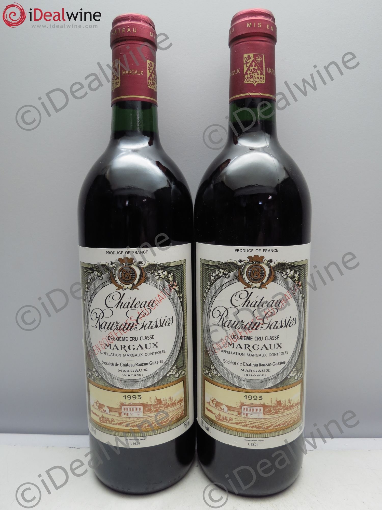 Château Rauzan-Gassies 2ème Grand Cru Classé 1993 - Lot de 2 bouteilles - 0