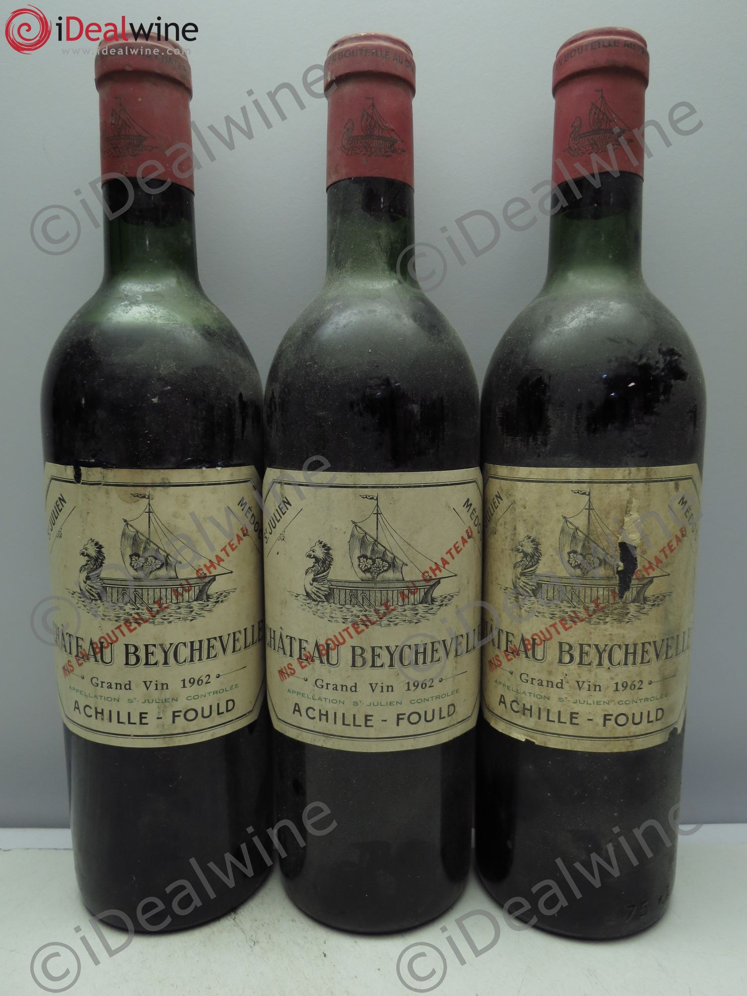 Château Beychevelle 4ème Grand Cru Classé 1962 - Lot de 3 bouteilles - 0