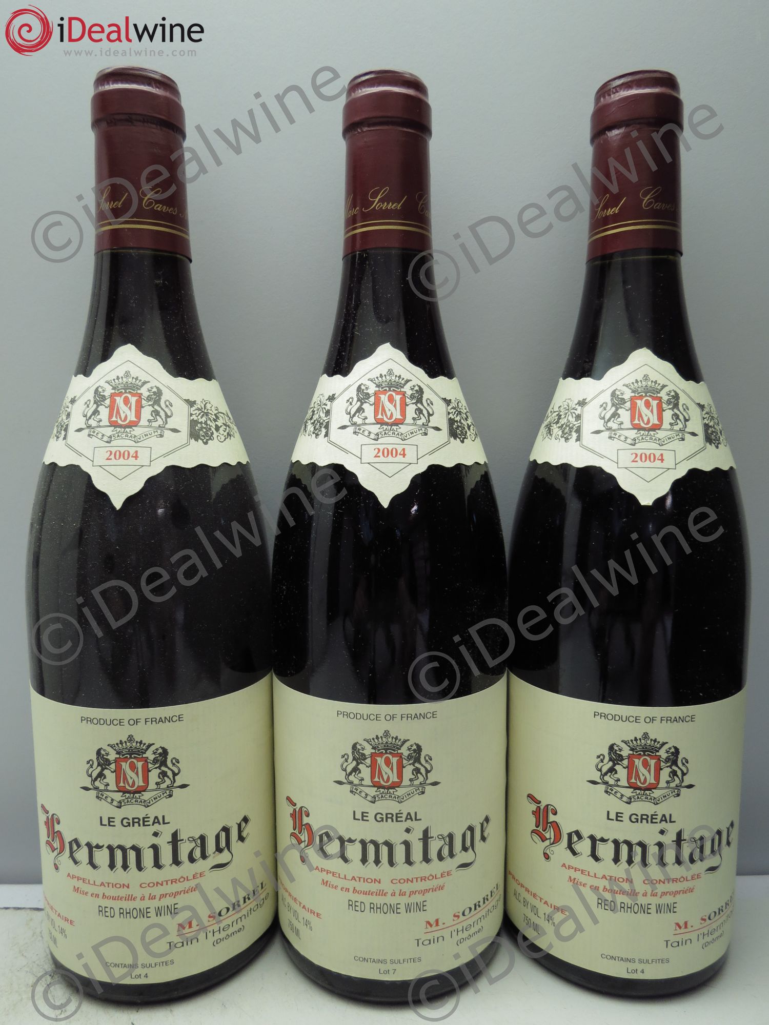 Hermitage Le Gréal Marc Sorrel 2004 - Lot de 3 bouteilles - 0