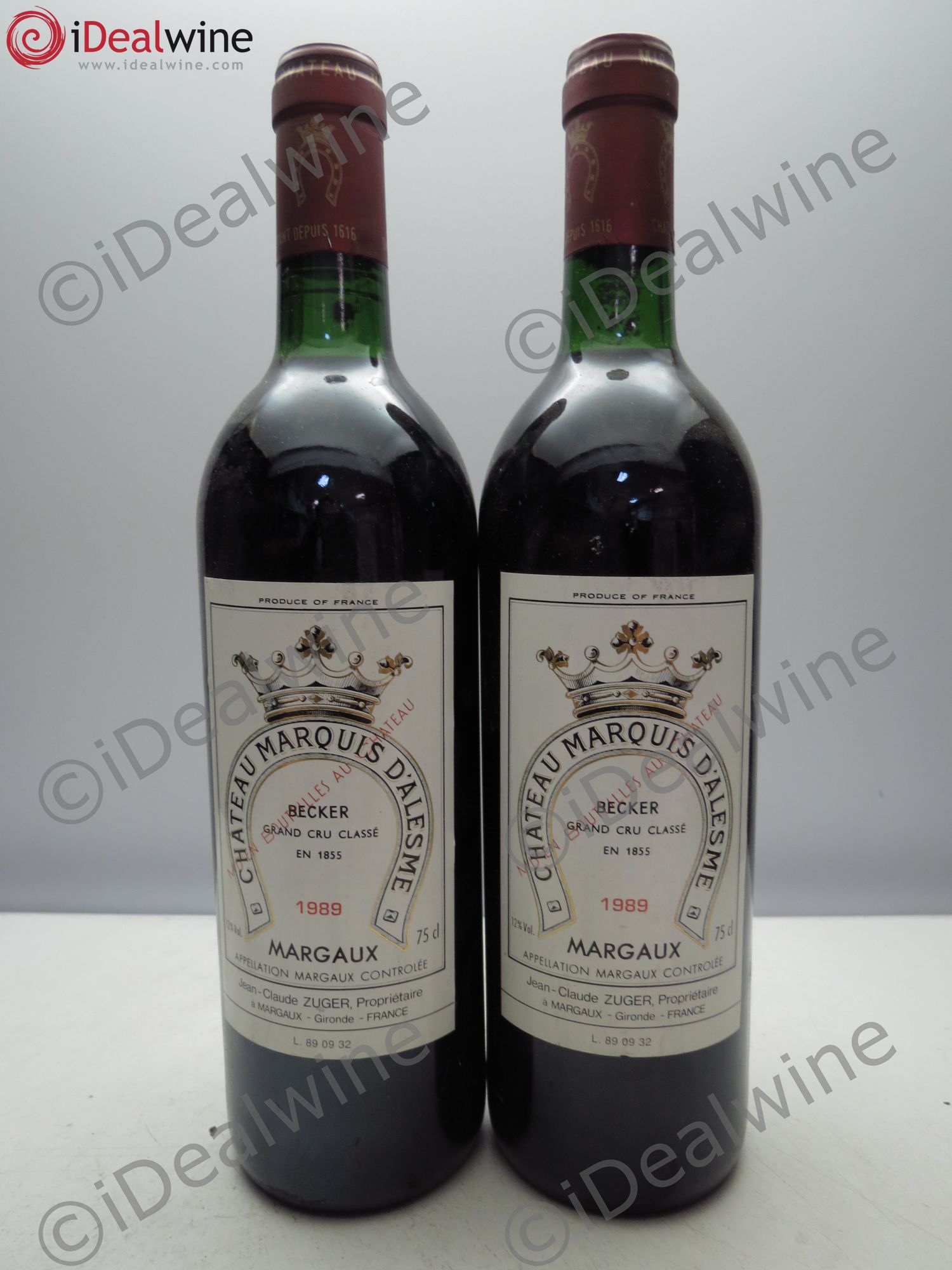 Château Marquis d'Alesme 1989 - Lot de 2 bouteilles - 0