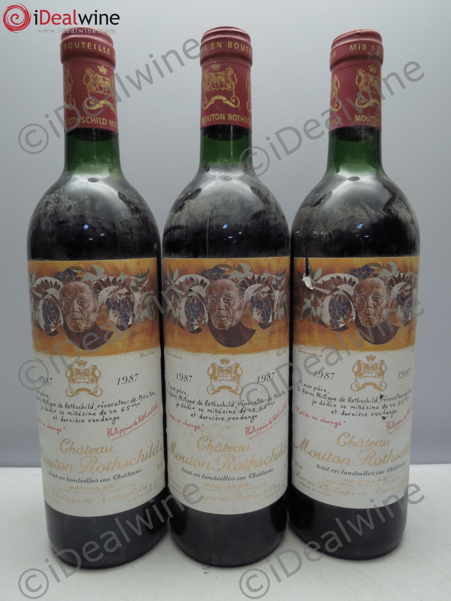 Château Mouton Rothschild 1er Grand Cru Classé 1987 - Lot de 3 bouteilles - 0