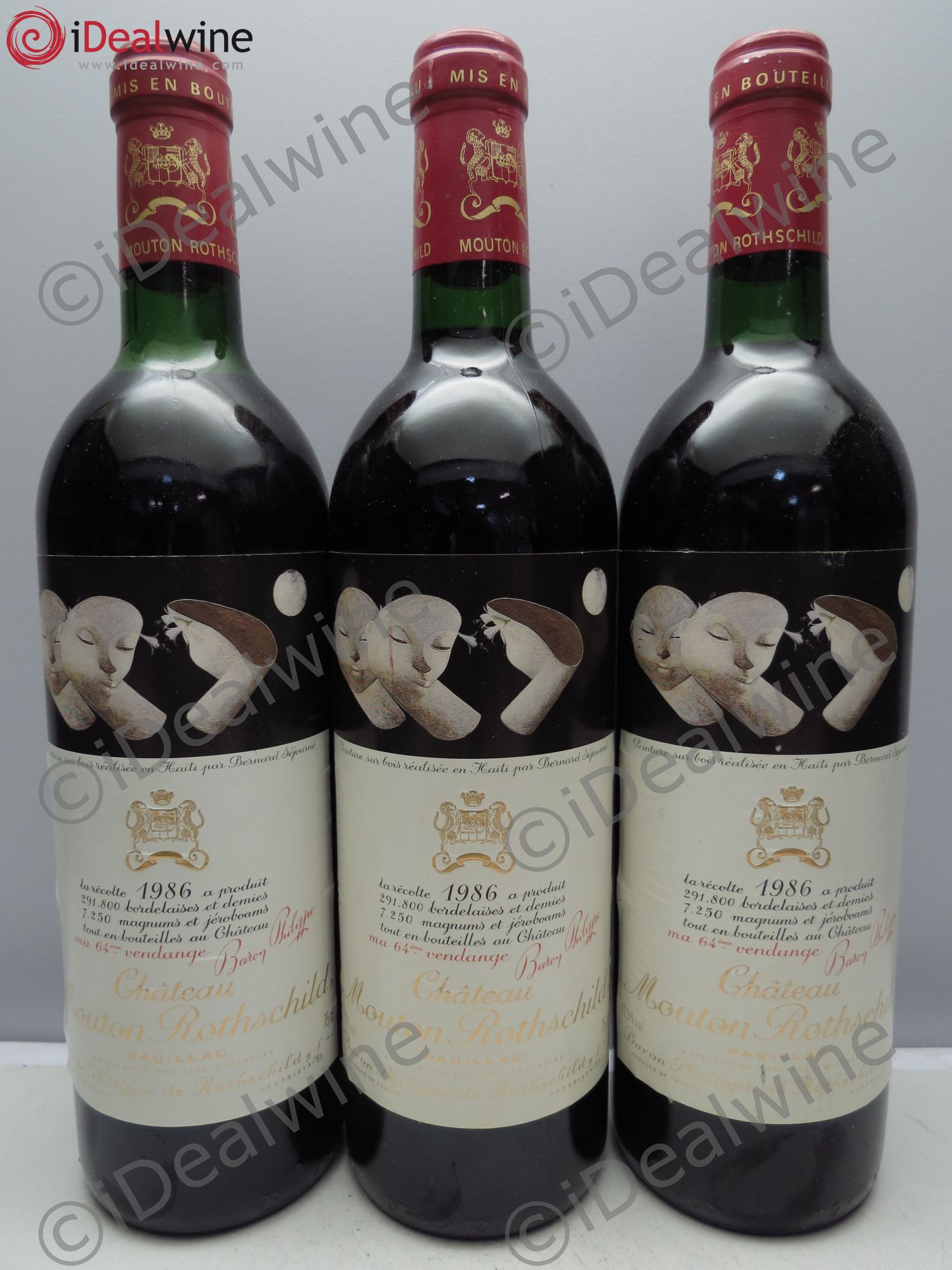 Château Mouton Rothschild 1er Grand Cru Classé 1986 - Lot de 3 bouteilles - 0