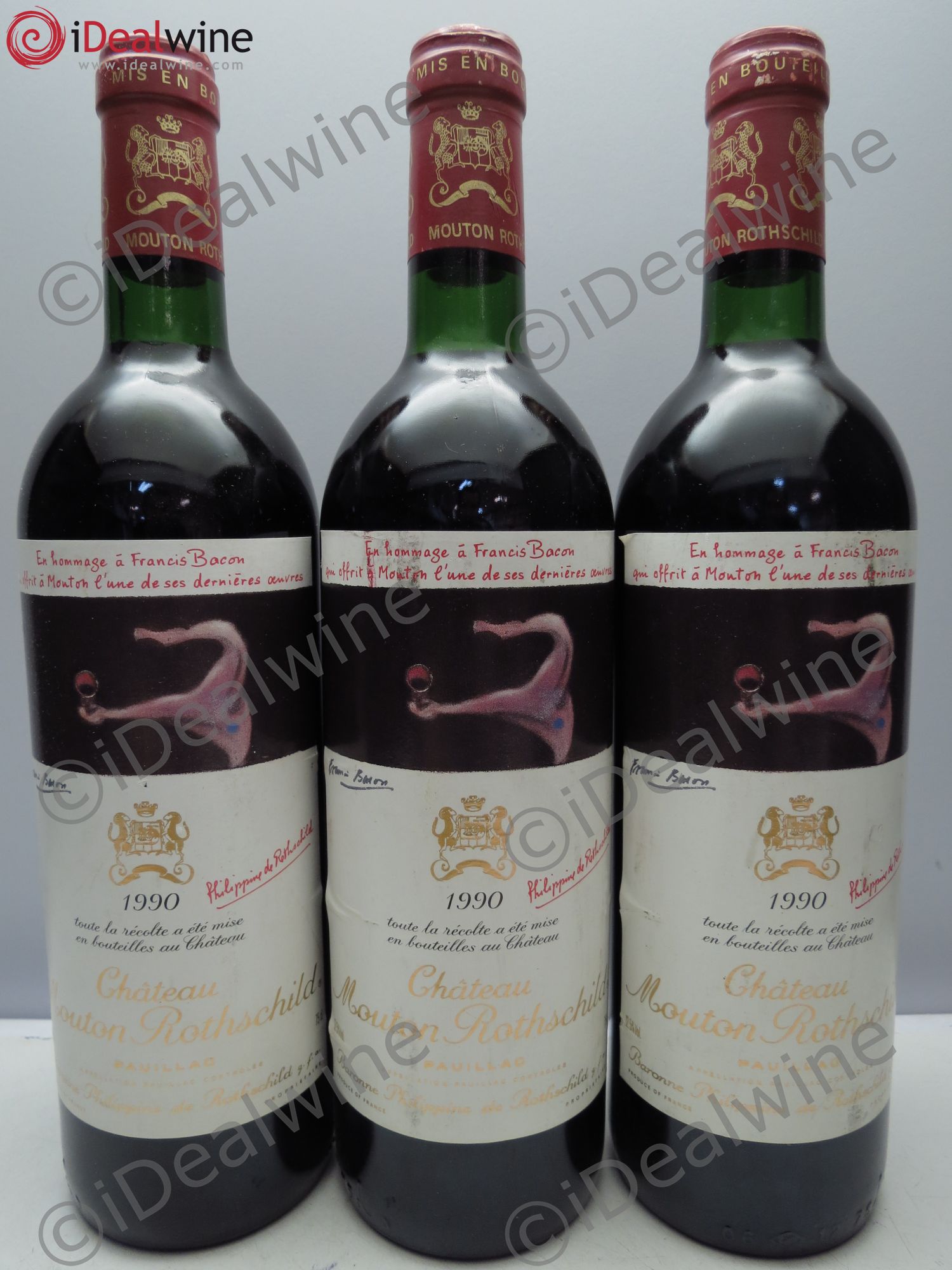 Château Mouton Rothschild 1er Grand Cru Classé 1990 - Lot de 3 bouteilles - 0