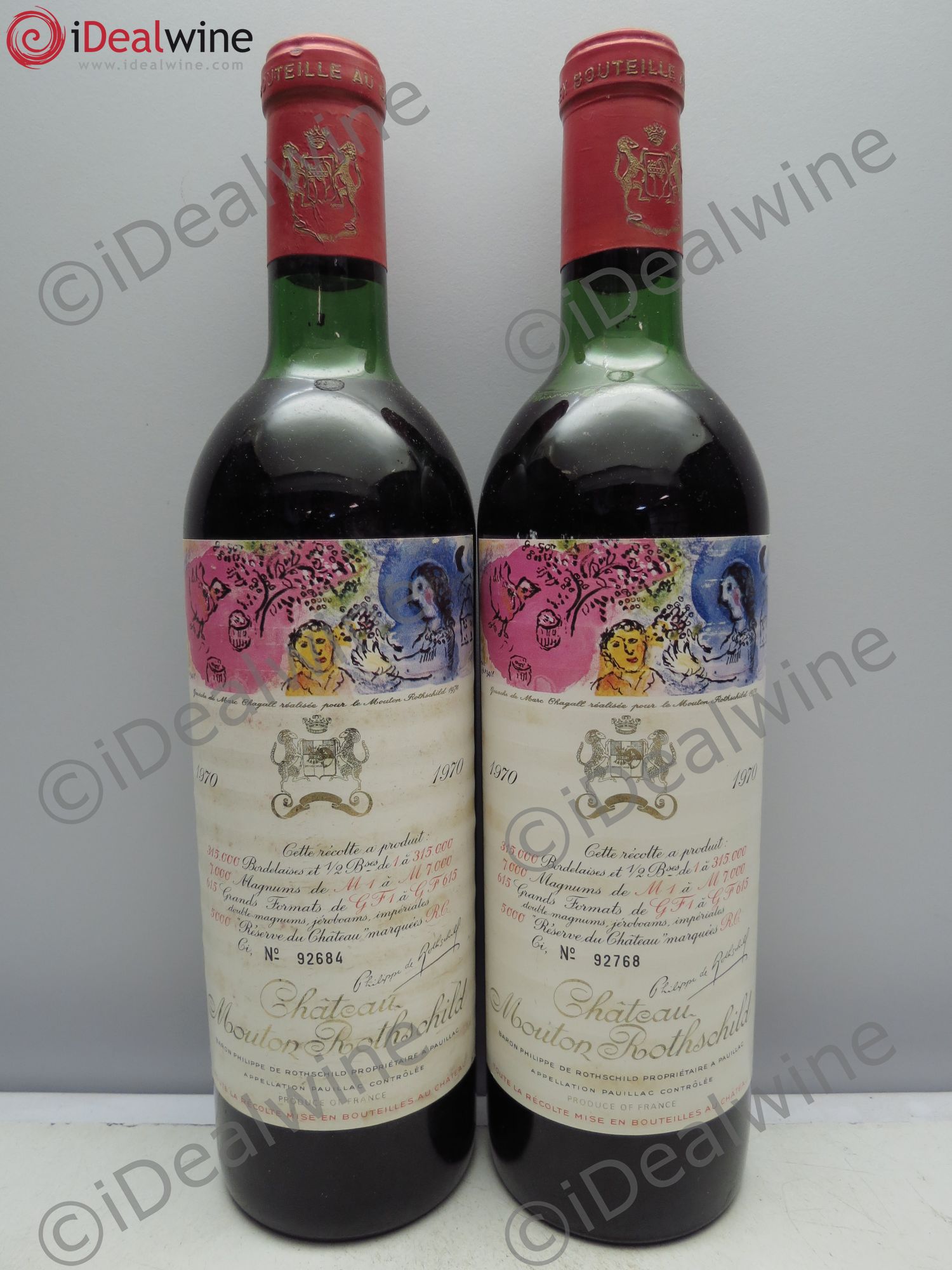 Château Mouton Rothschild 1er Grand Cru Classé 2 caisse bois d'une bouteille 1970 - Posten von 2 Flaschen - 0