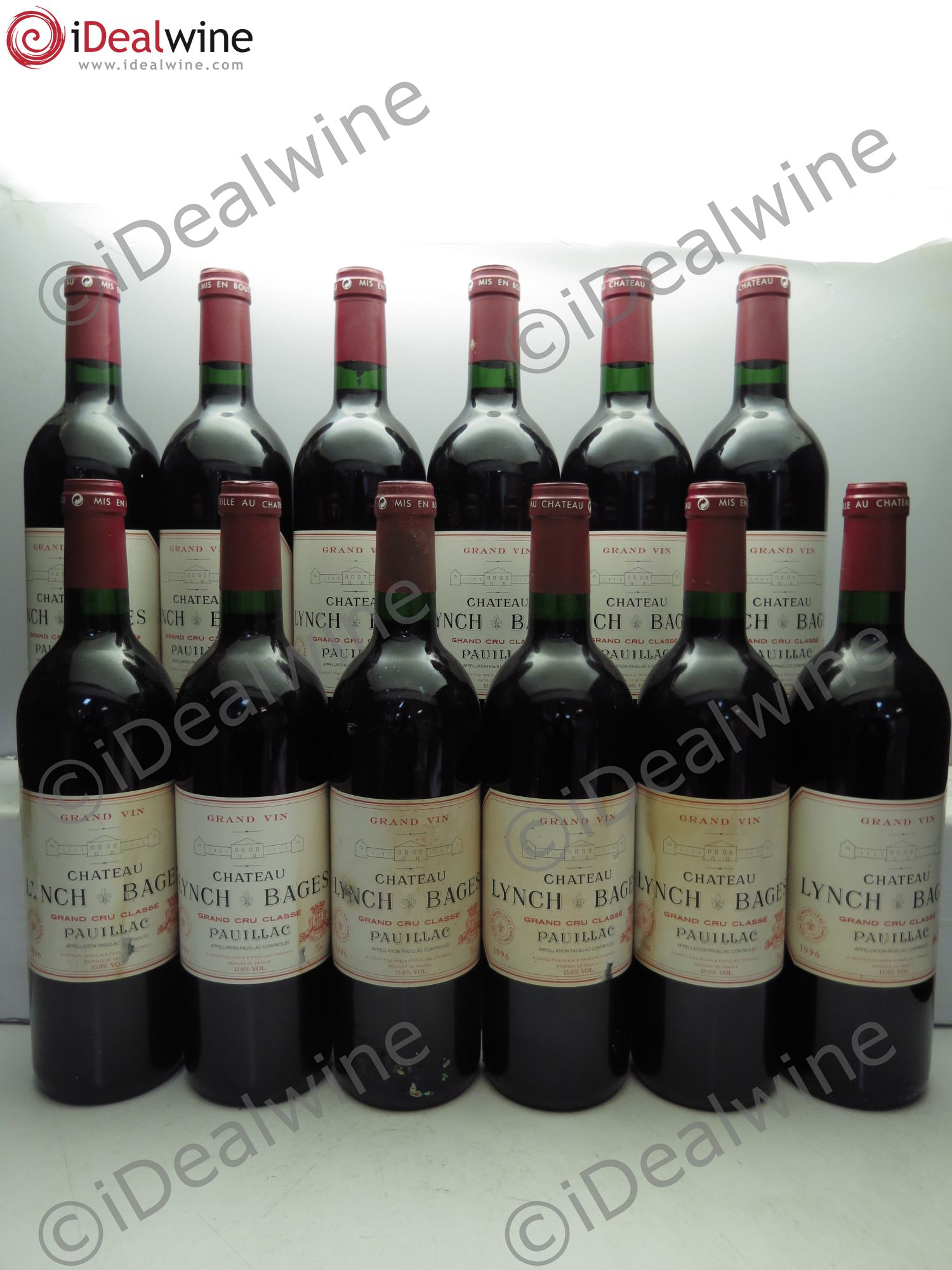 Château Lynch Bages 5ème Grand Cru Classé Caisse bois sans couvercle 1996 - Lotto di 12 bottiglie - 0