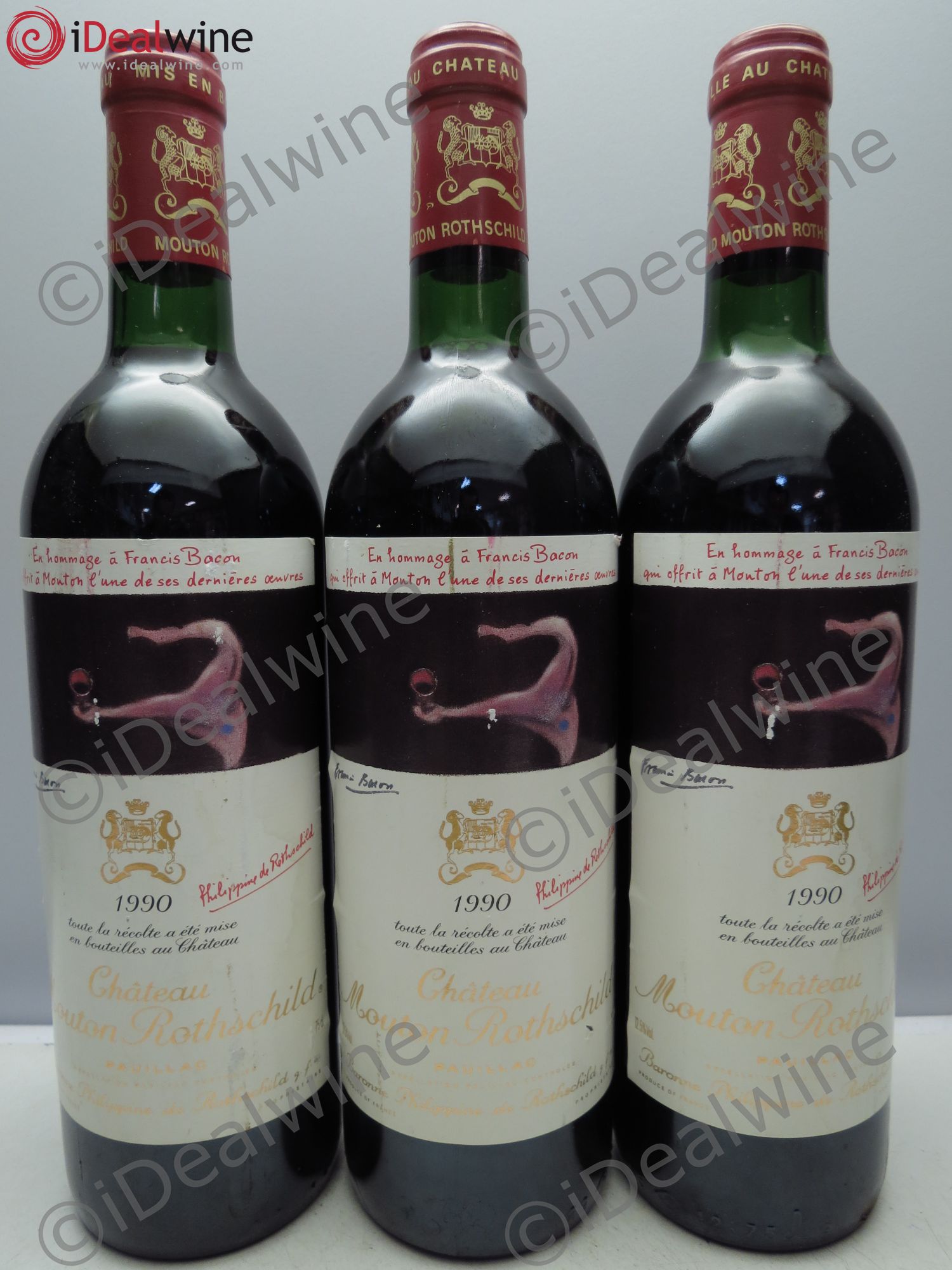 Château Mouton Rothschild 1er Grand Cru Classé 1990 - Lot de 3 bouteilles - 0