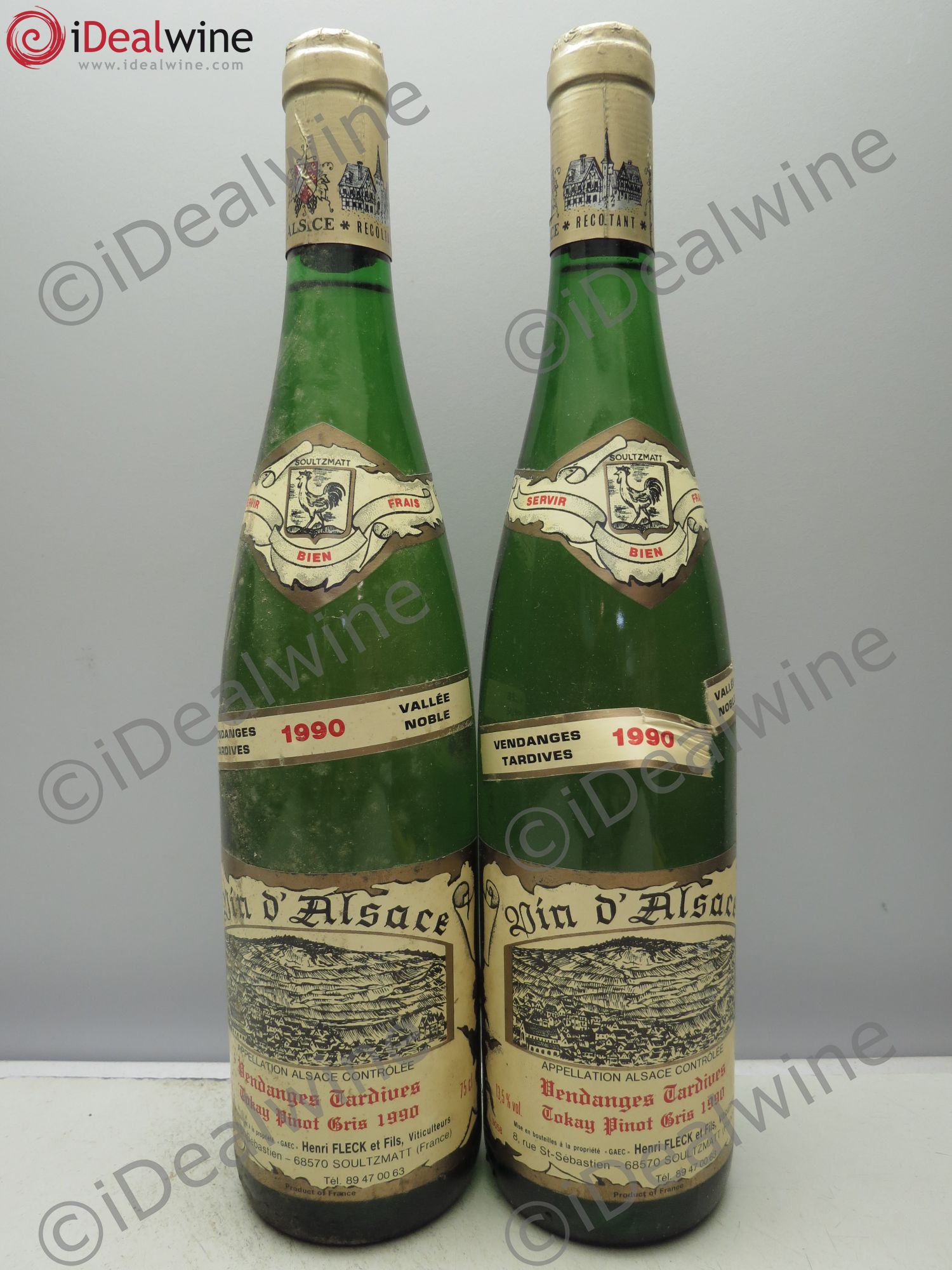 Pinot Gris (Tokay) Vendanges Tardives Henri Fleck Soultzmatt Vallée Noble(sans prix de reserve/no reserve) 1990 - Lotto di 2 bottiglie - 0