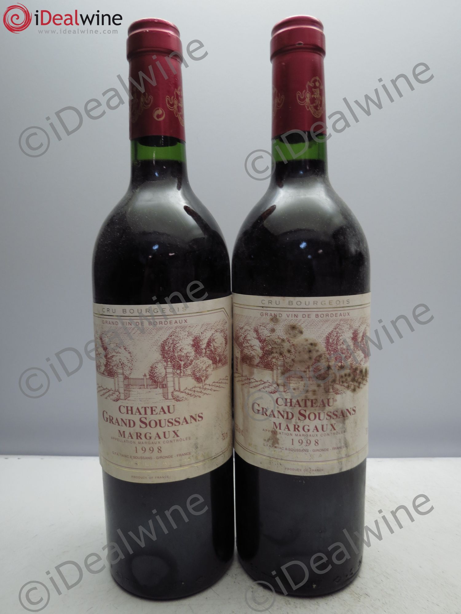 Bordeaux Château Grand Soussans (Etiquettes scotchées)(sans prix de reserve/no reserve) 1998 - Posten von 2 Flaschen - 0