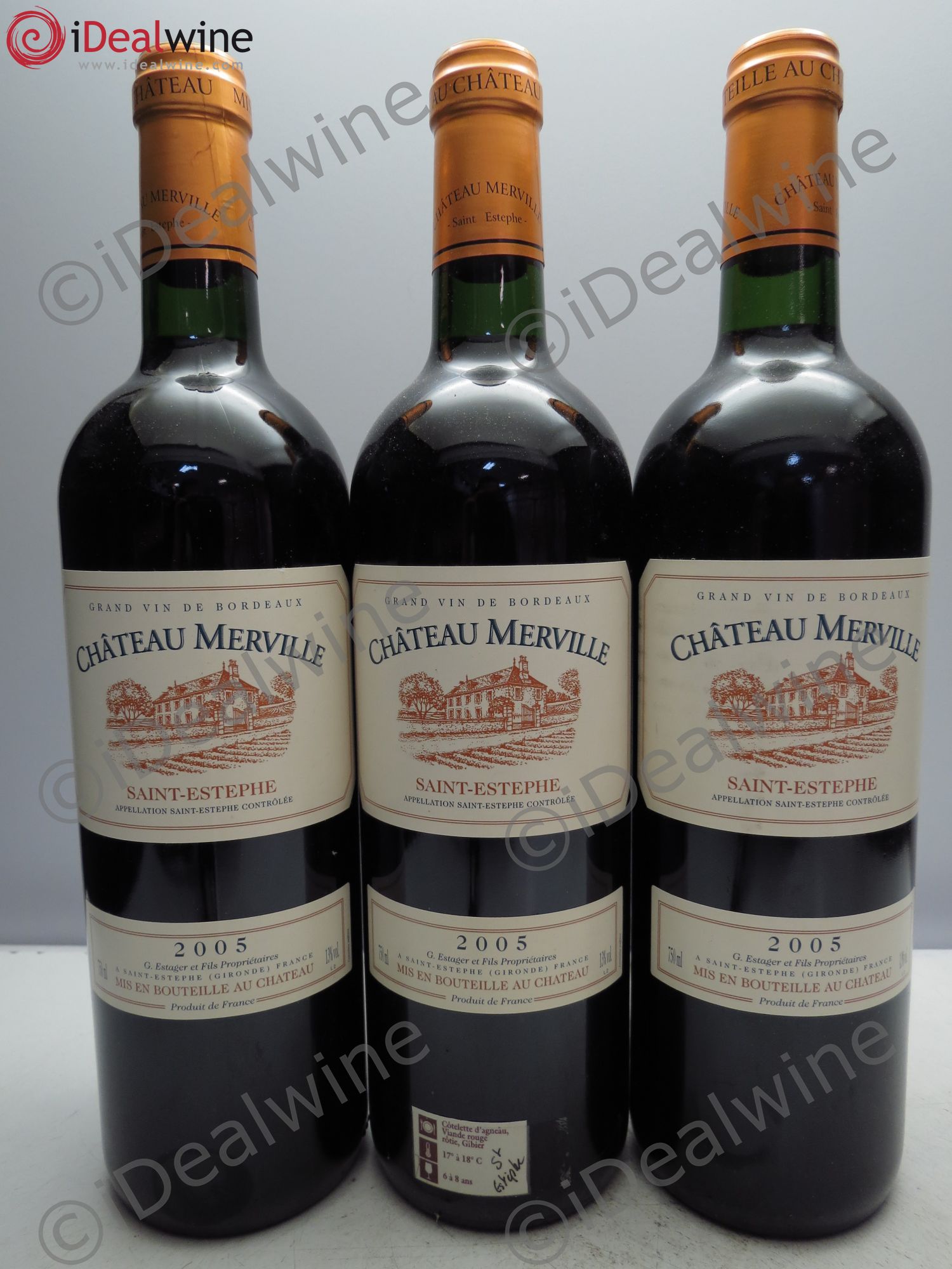 Saint-Estèphe Château Merville. G.Estager & Fils 2005 - Posten von 3 Flaschen - 0
