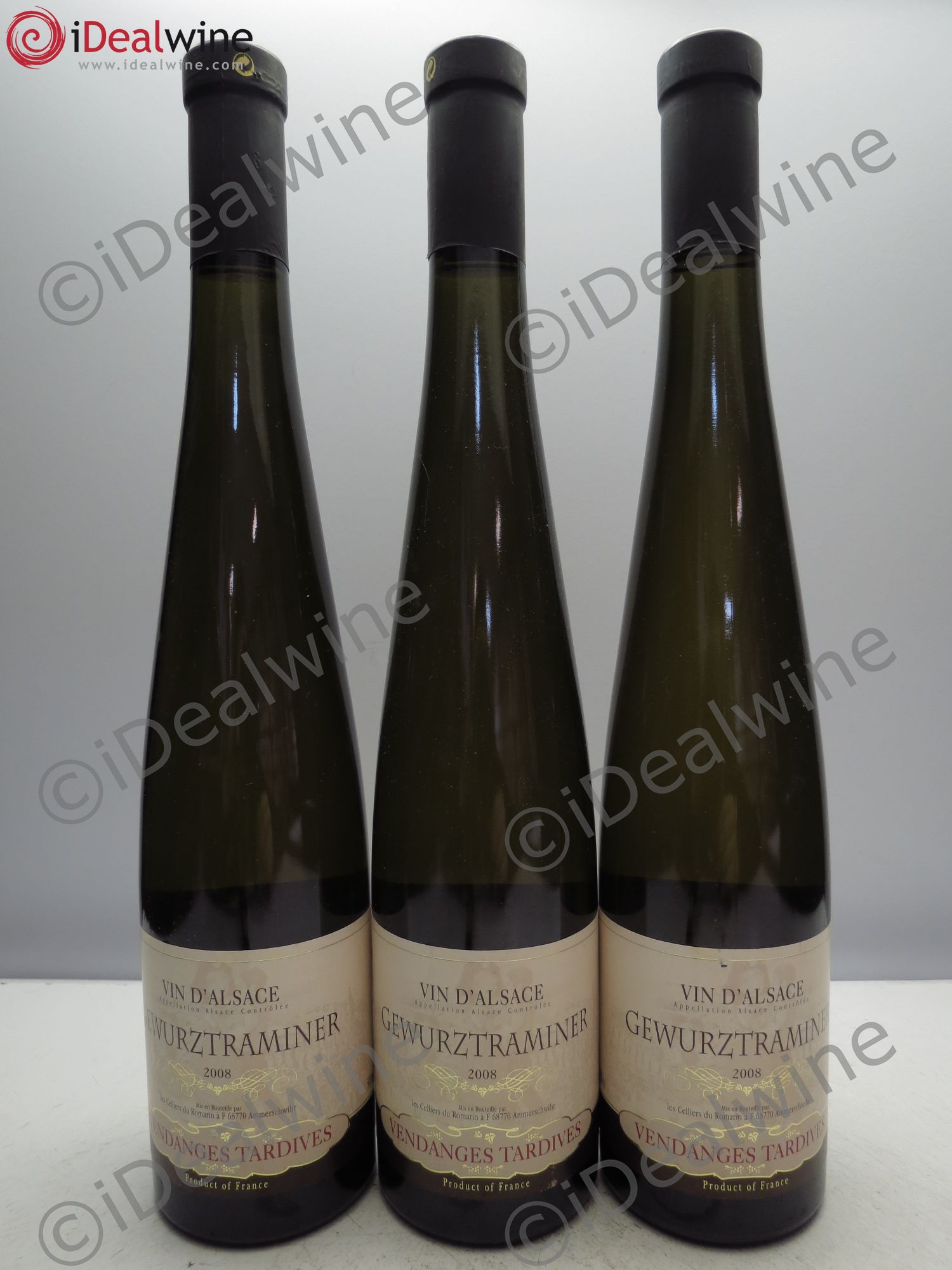 Gewurztraminer Vendanges Tardives. Celliers du Romarin(50cl)(sans prix de reserve/no reserve) 2008 - Posten von 3 Flaschen - 0