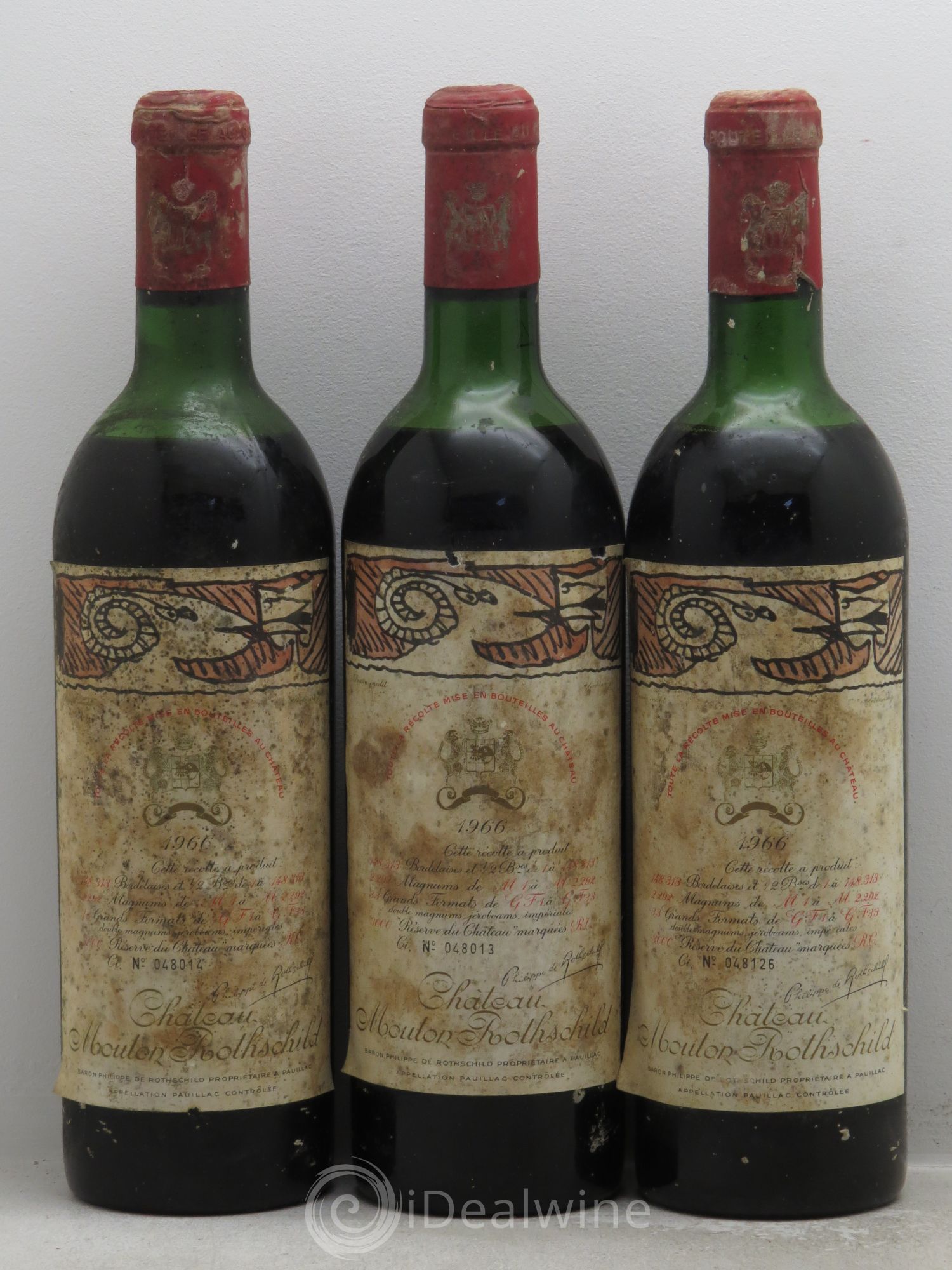 Château Mouton Rothschild 1er Grand Cru Classé 1966 - Lot de 3 bouteilles - 0