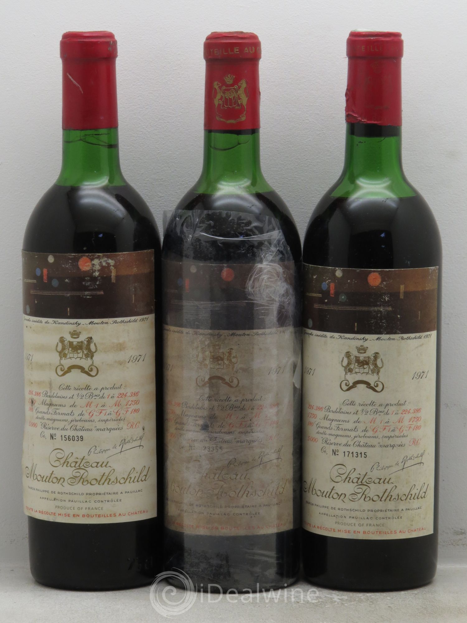 Château Mouton Rothschild 1er Grand Cru Classé 1971 - Lot de 3 bouteilles - 0