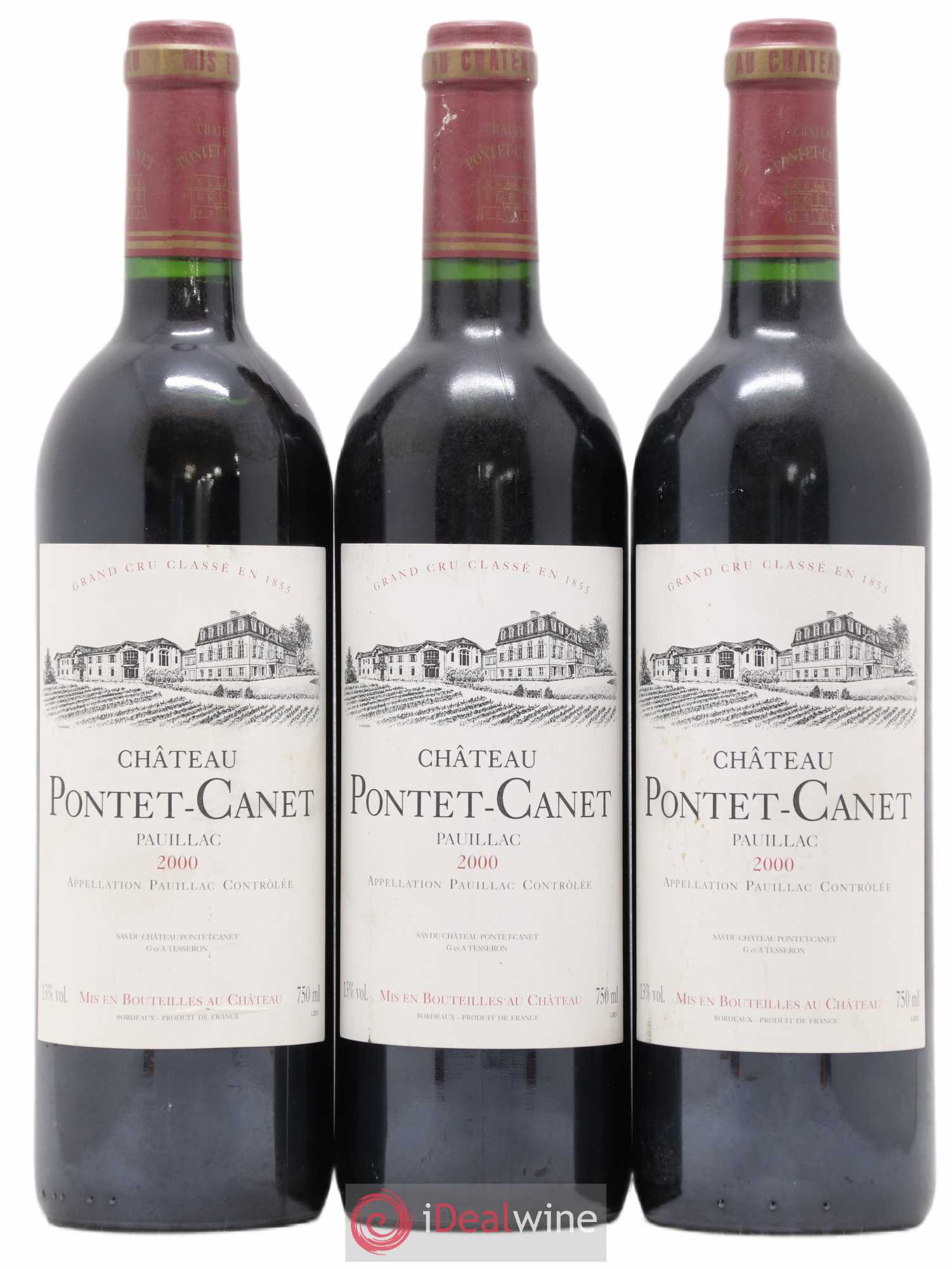 Château Pontet Canet 5ème Grand Cru Classé 2000 - Lot de 3 bouteilles - 0