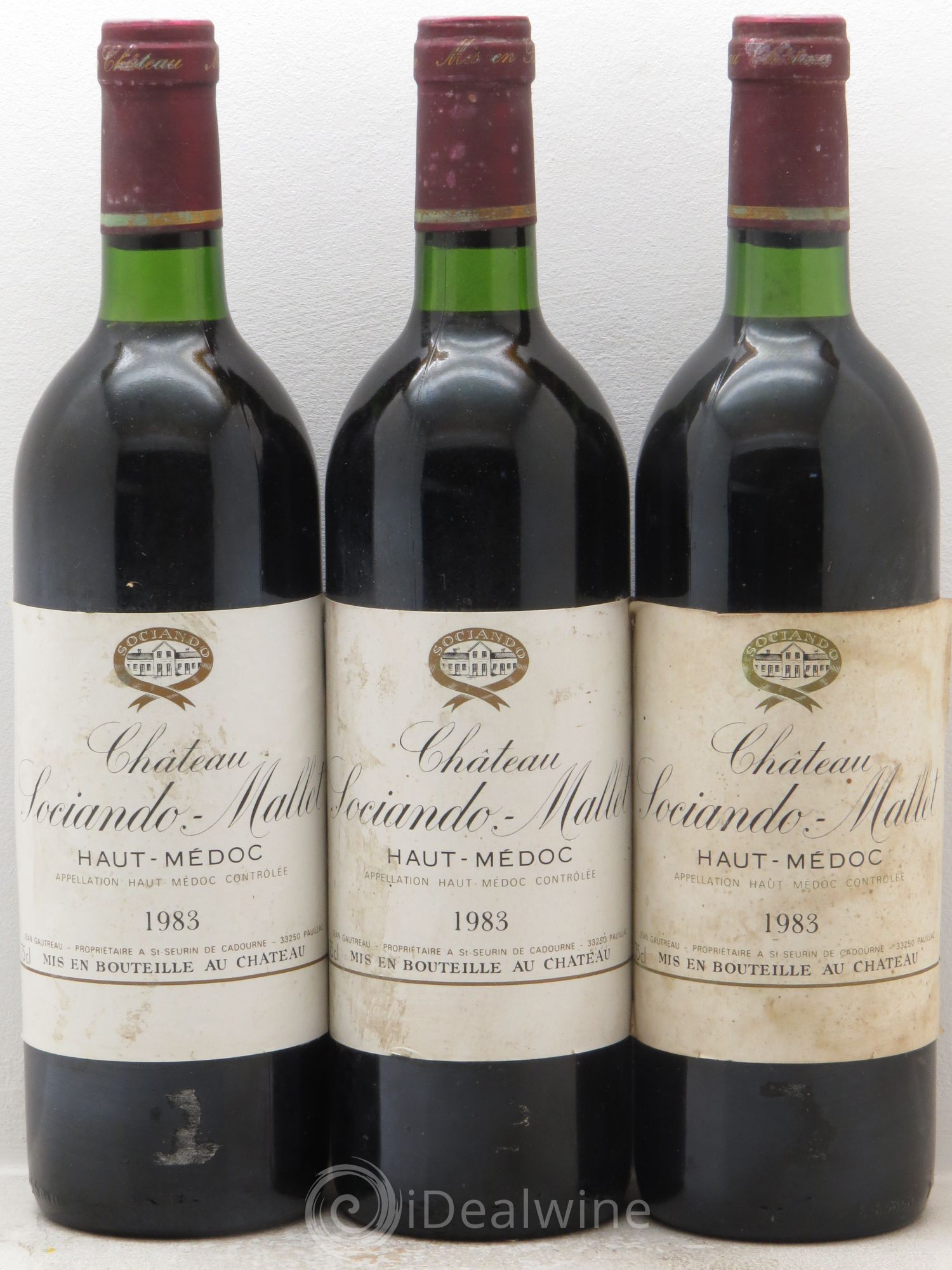 Château Sociando Mallet 1983 - Lot de 3 bouteilles - 0