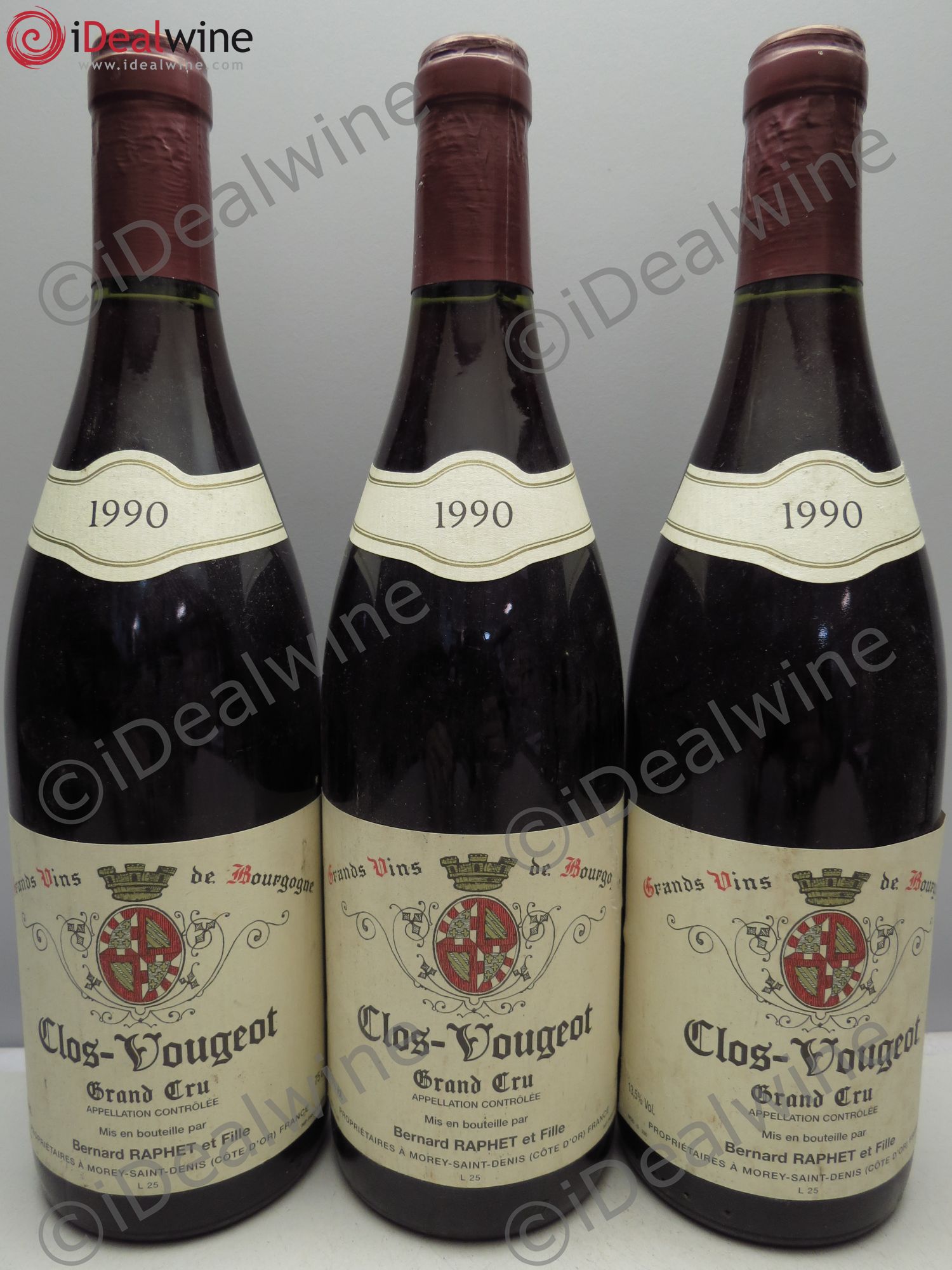 Clos de Vougeot Grand Cru Bernard Raphet 1990 - Lot de 3 bouteilles - 0