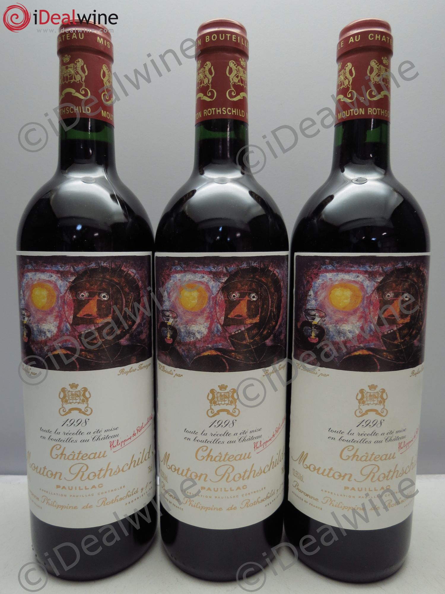 Château Mouton Rothschild 1er Grand Cru Classé 1998 - Lot de 3 bouteilles - 0