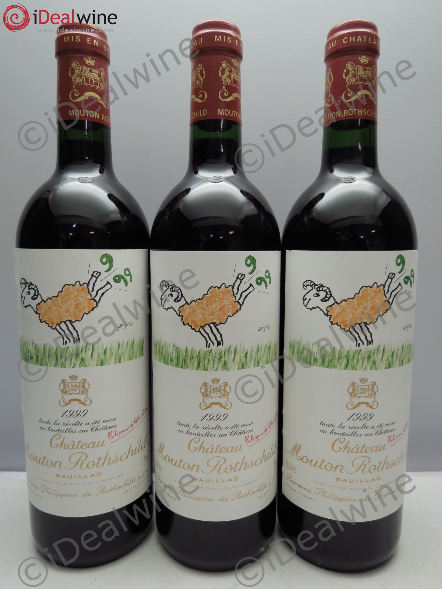 Château Mouton Rothschild 1er Grand Cru Classé 1999 - Lot de 3 bouteilles - 0