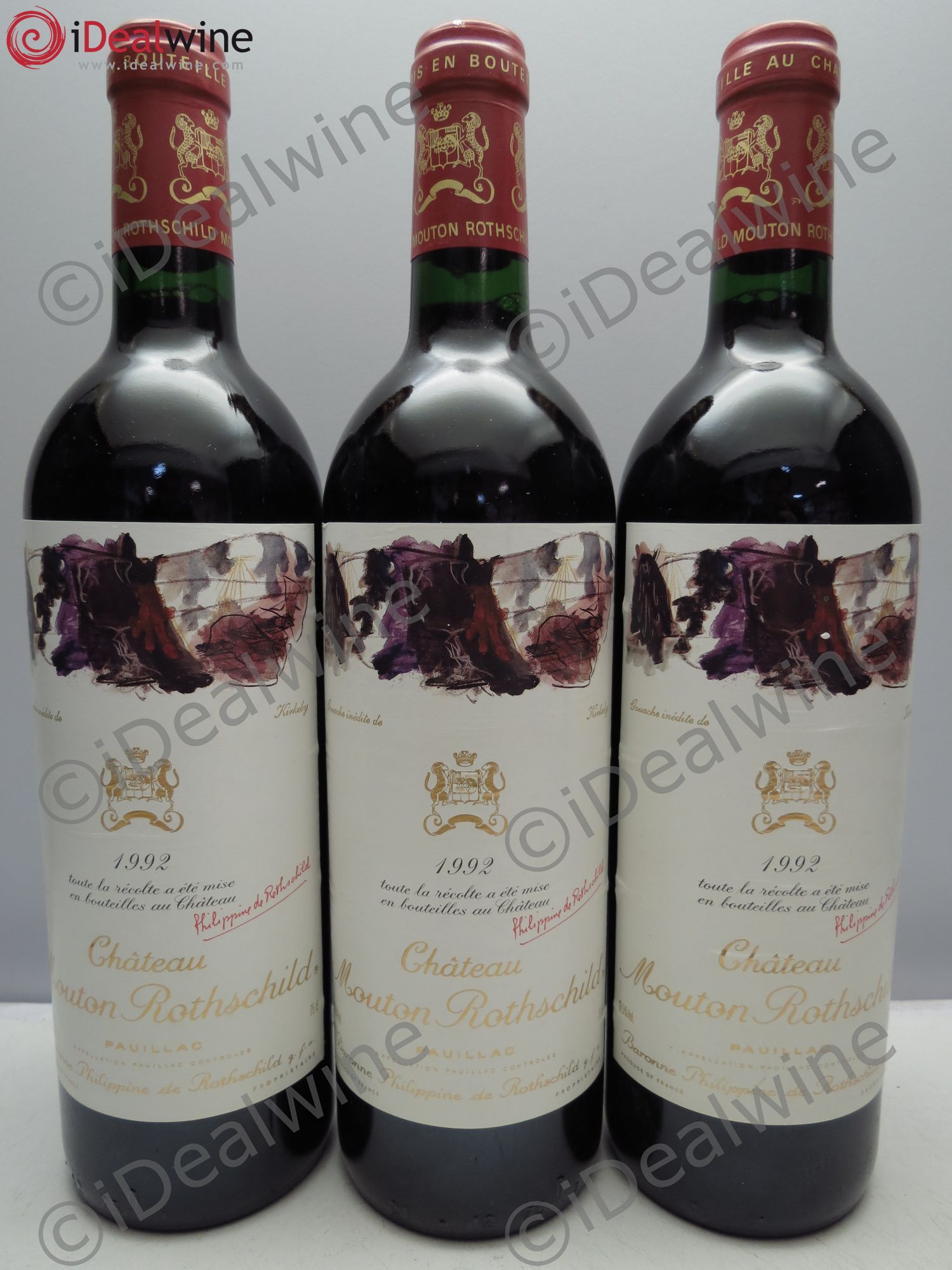 Château Mouton Rothschild 1er Grand Cru Classé 1992 - Lot de 3 bouteilles - 0