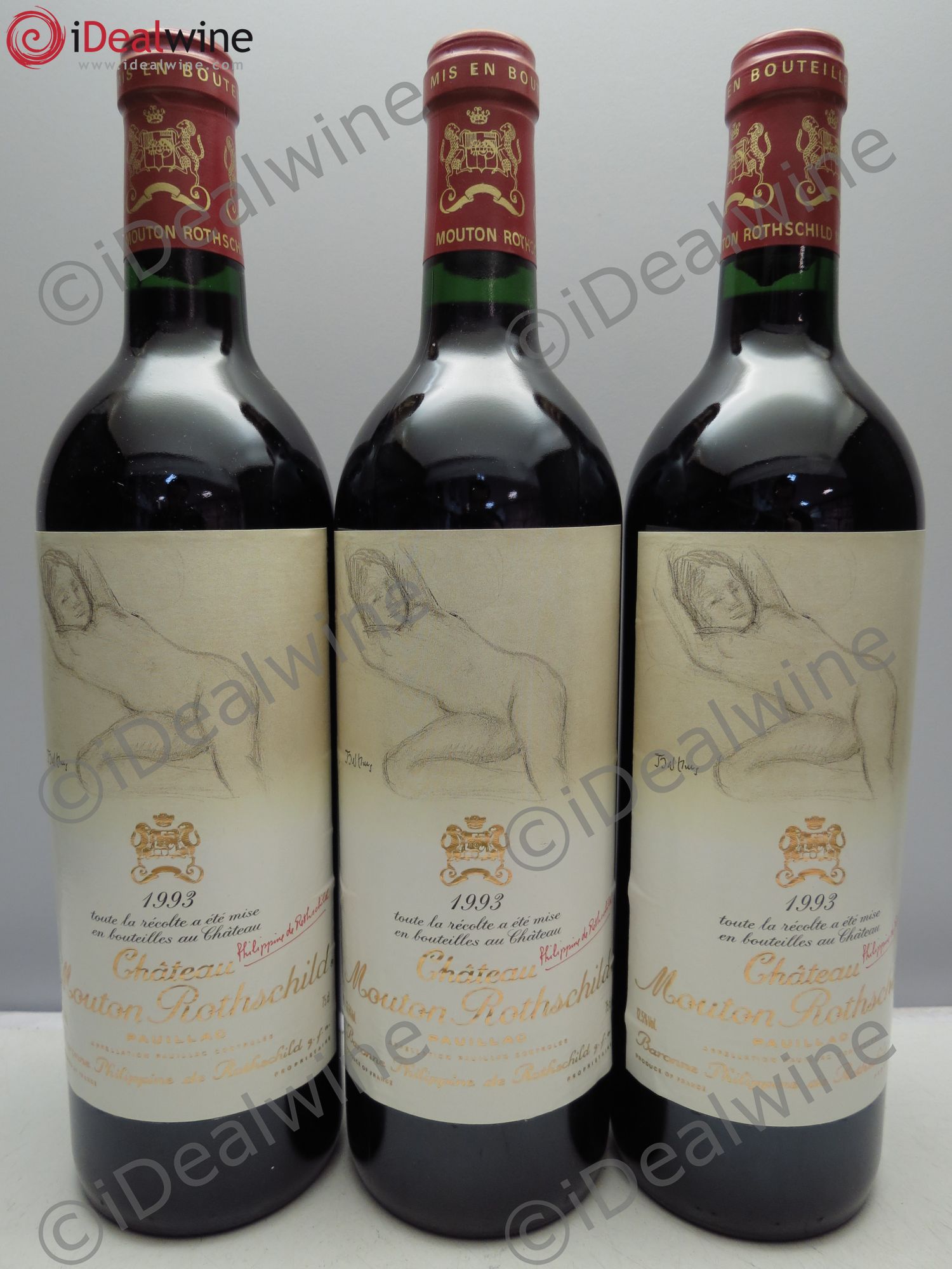 Château Mouton Rothschild 1er Grand Cru Classé 1993 - Lot de 3 bouteilles - 0