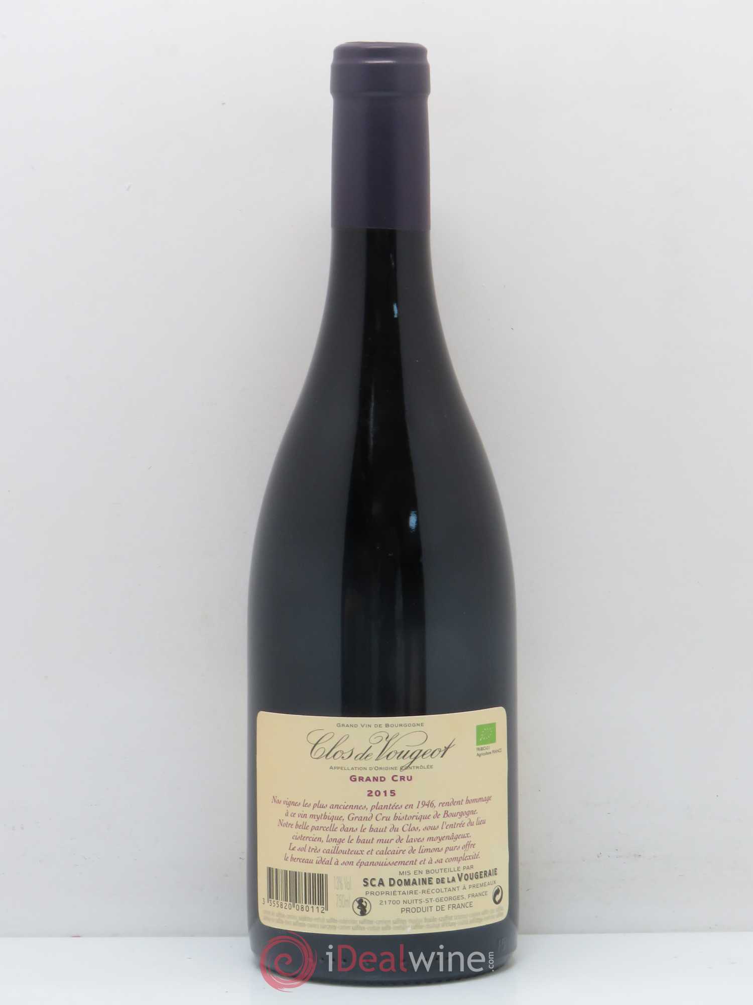 Clos de Vougeot Grand Cru La Vougeraie 2015 - Lot de 1 bouteille - 1