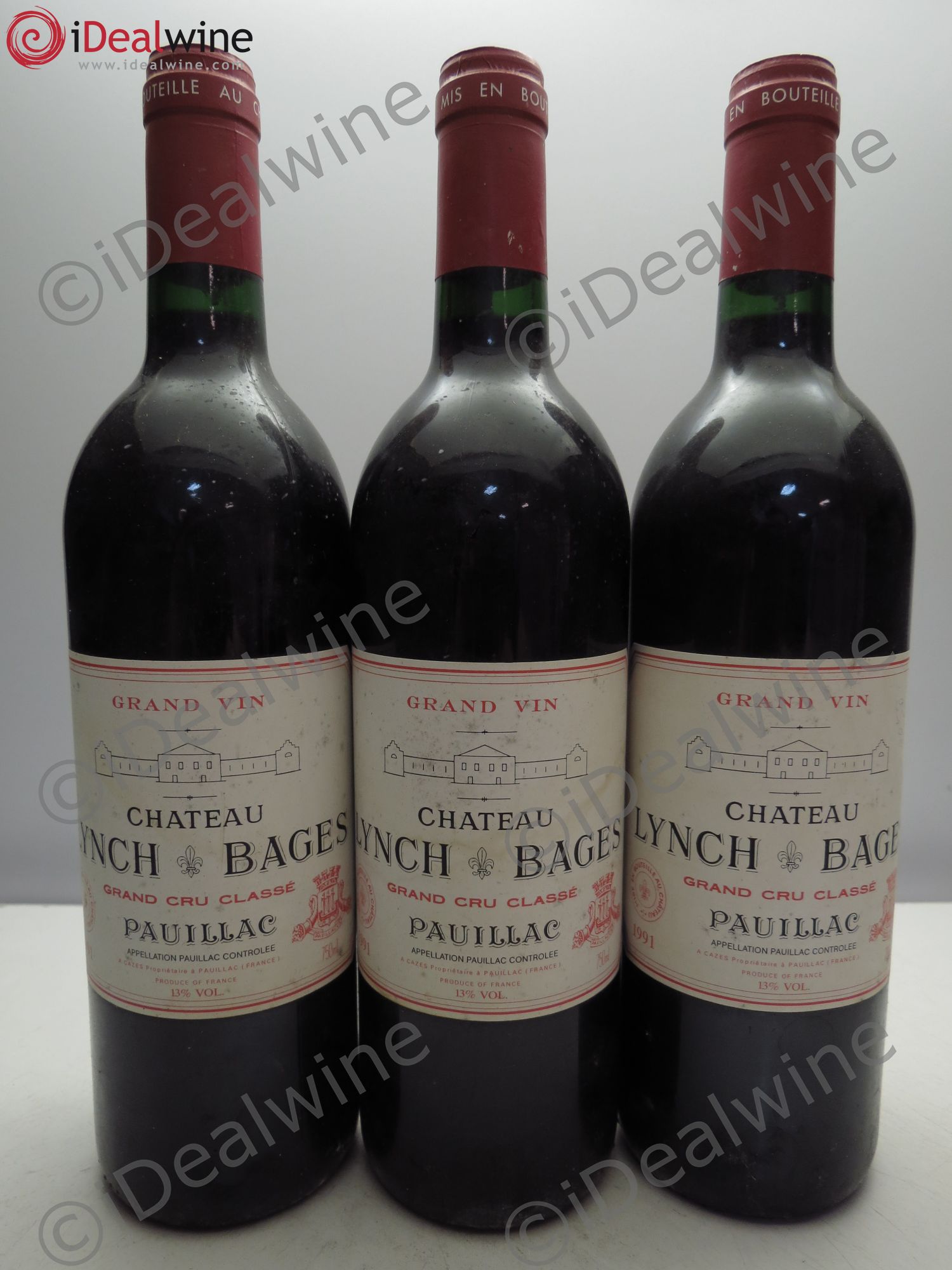 Château Lynch Bages 5ème Grand Cru Classé (1 Trace de Stylo) 1991 - Lot de 3 bouteilles - 0