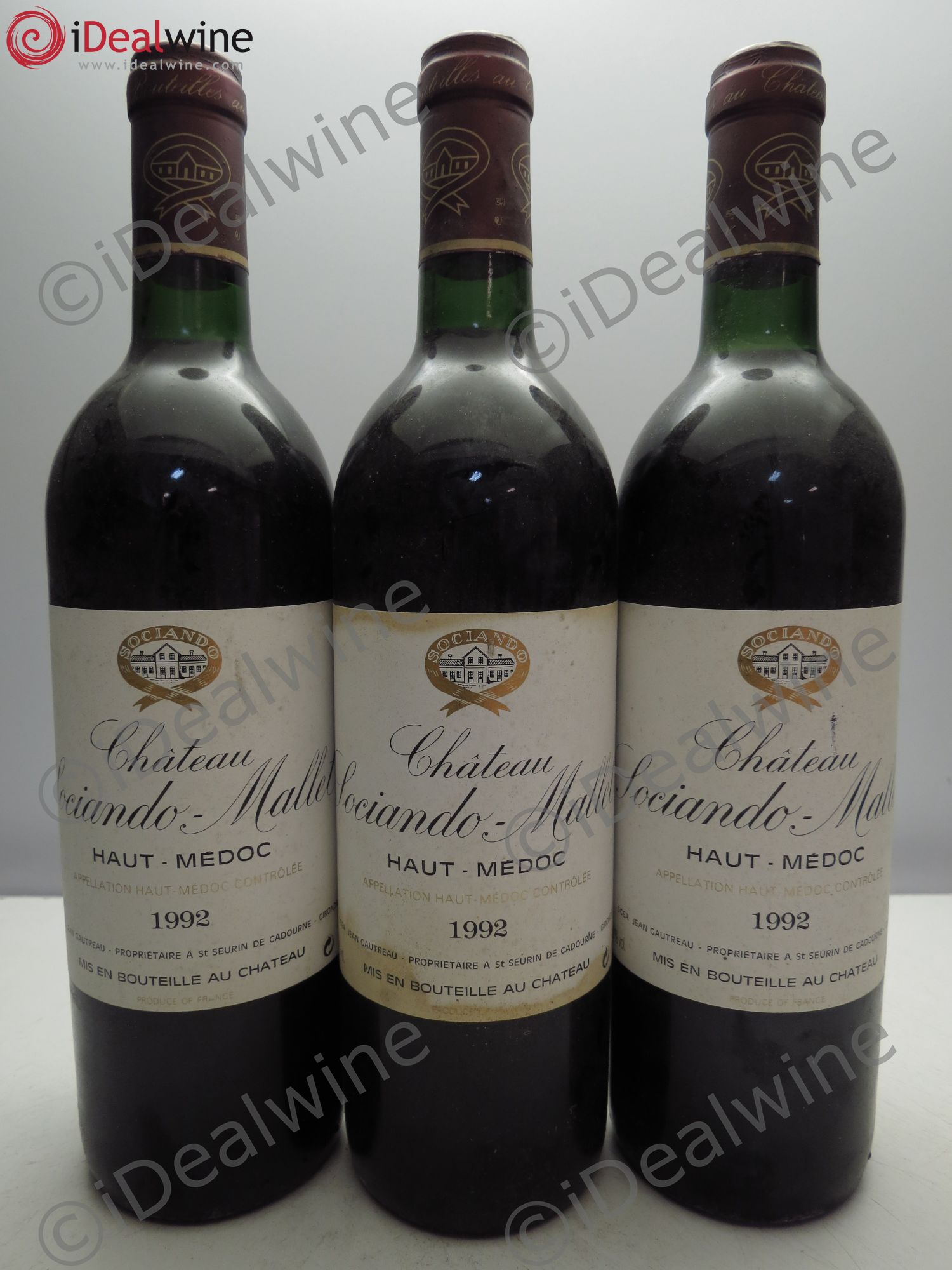 Château Sociando Mallet 1992 - Lot de 3 bouteilles - 0