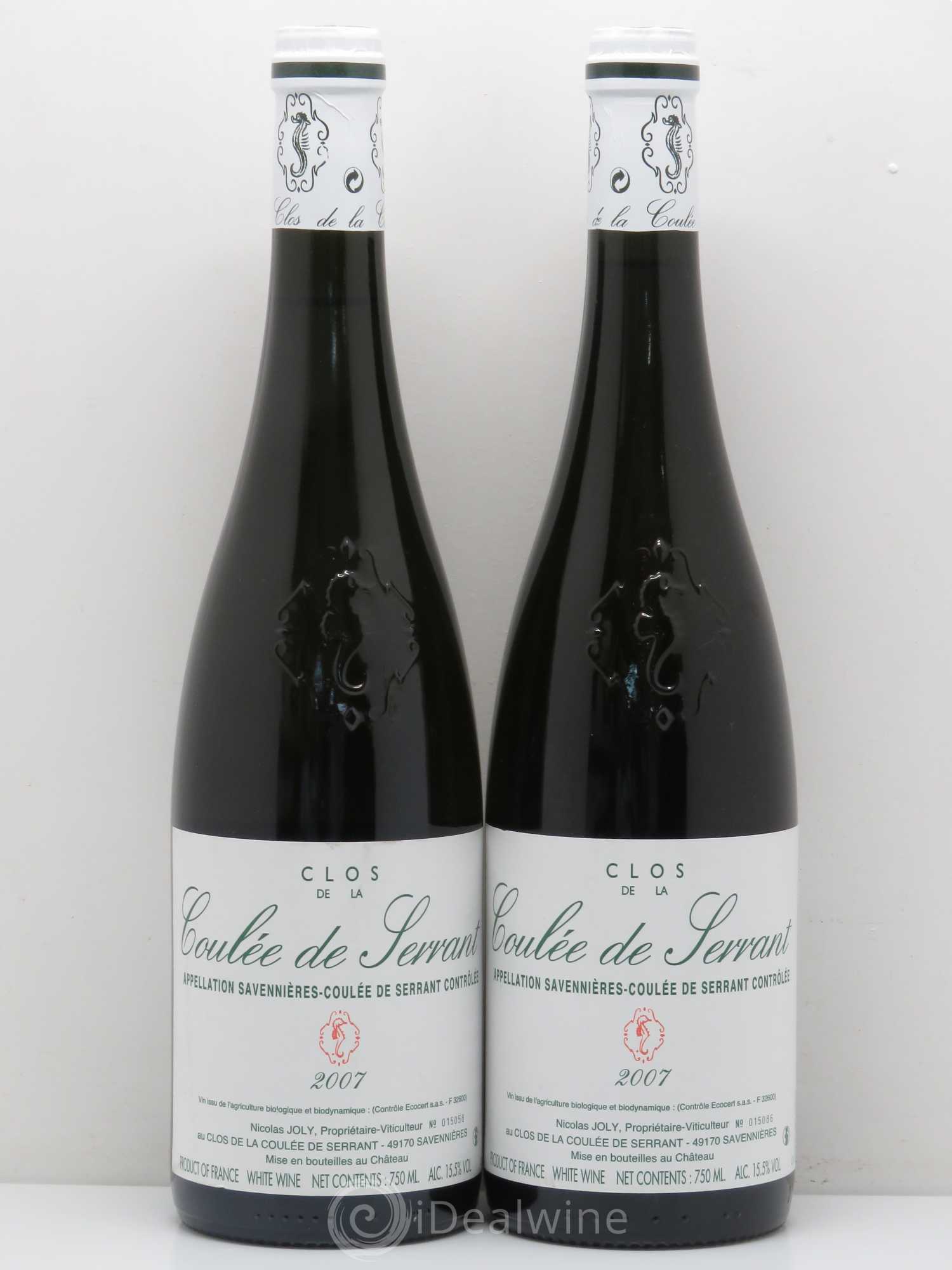Savennières Clos de la Coulée de Serrant Vignobles de la Coulée de Serrant - Nicolas Joly 2007 - Lot de 2 bouteilles - 0